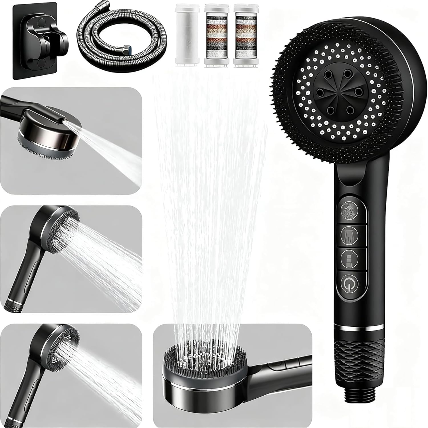 Filtered Shower Head with Handheld, High Pressure 3 Spray Showerhead with Filters & Upgraded Anti-clog Nozzles for Hard Water -Remove Chlorine, Reduce Dry Itchy Skin -ON/OFF Switch for Pet Bath，Black