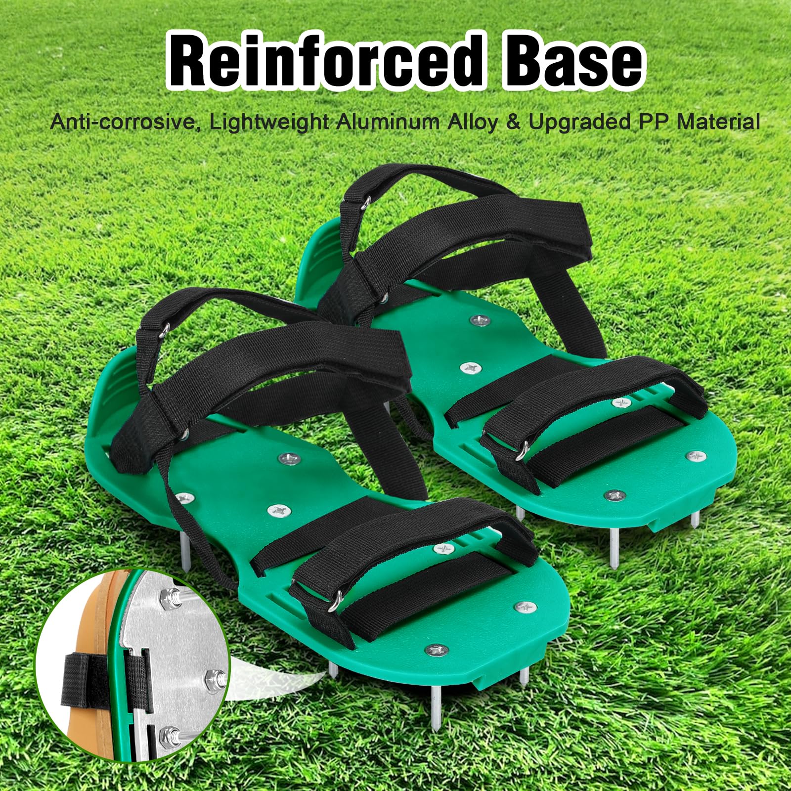 MOFEEZ Zapatos aireadores de césped para césped, zapatos aireadores de césped premontados para césped, herramienta aireadora de suelo para airear patio, jardín, verde y negro
