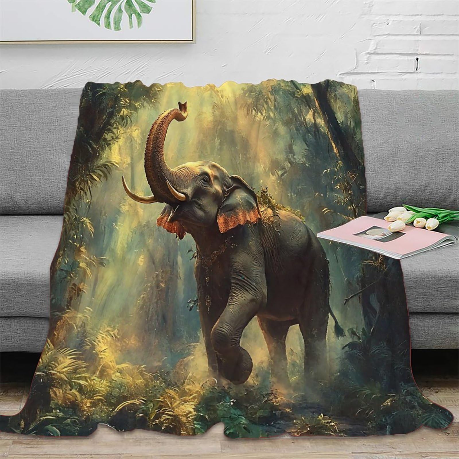 Couverture éléphant 3D en microfibre moelleuse pour lit et canapé