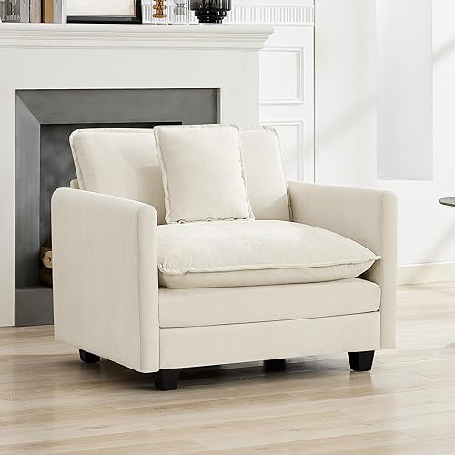 Silla moderna de felpilla de 41 pulgadas, silla tapizada para sala de estar con asiento profundo extra grueso, silla individual para dormitorio,