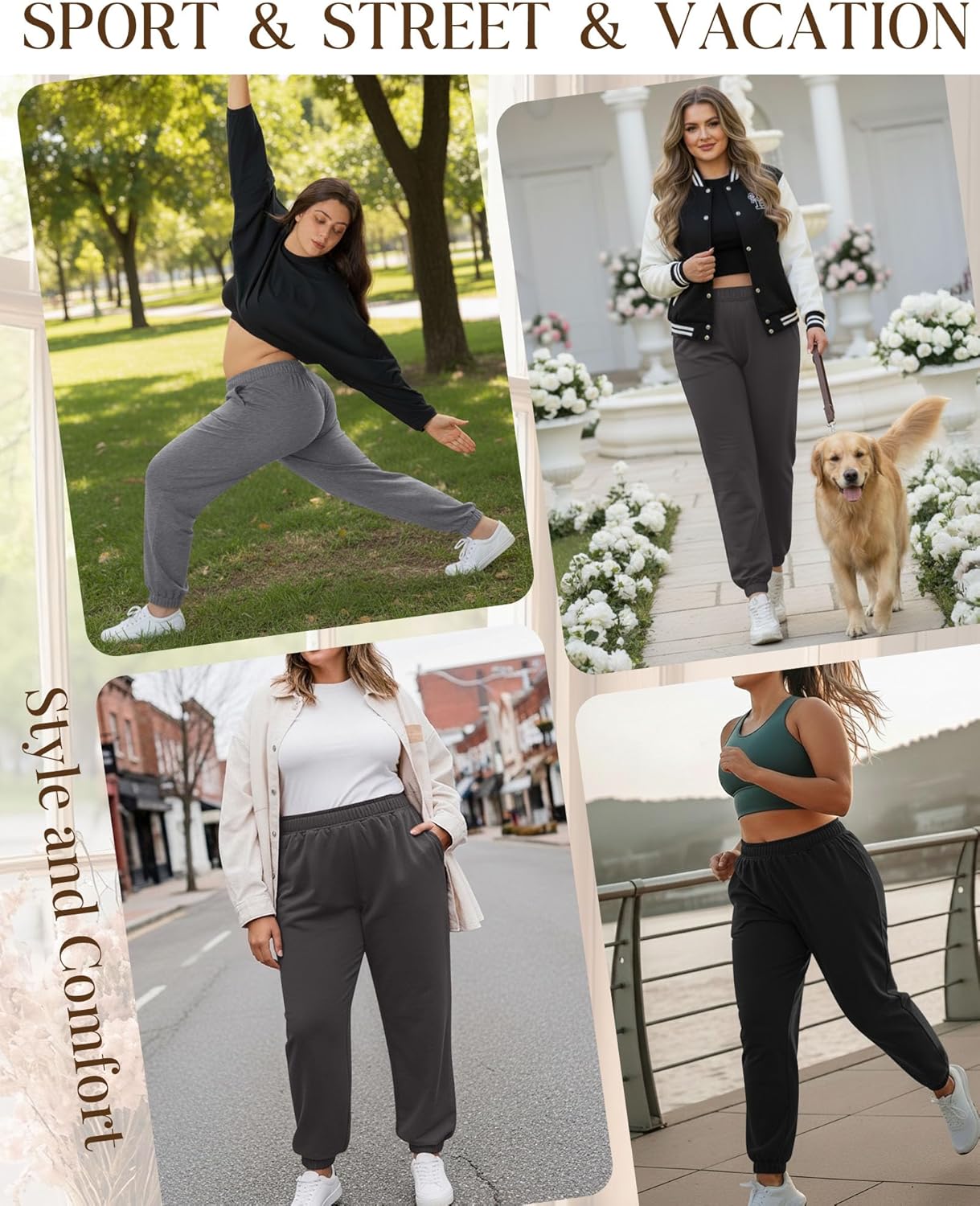 3 Pack Women's Plus Size Sweatpants Lightweight Athletic Joggers Drawstring High Waisted Lounge Pants with Pockets - Image 2