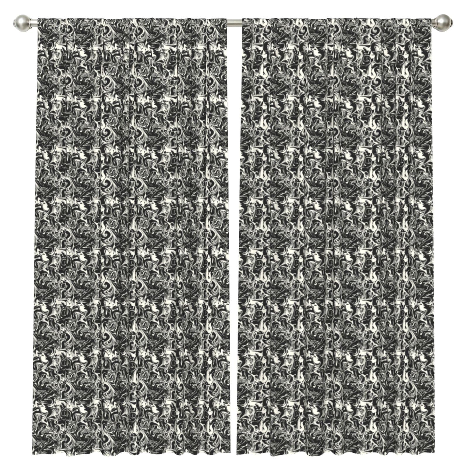 InOmak Abstract Wave Pattern Black And White Marble, 2 Panels Window Curtains 52 x 84 Inch Blackout Curtains for Living Room Bedroom