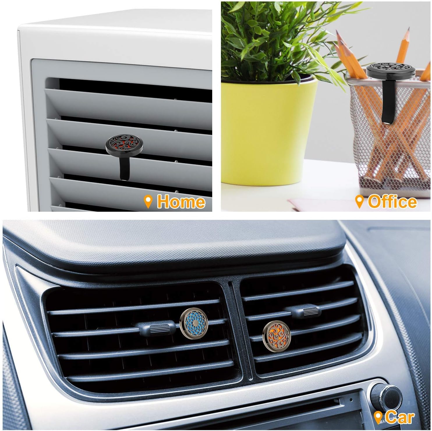 Tatuo 2 Pieces 316l Car Aromatherapy Essential Oil Diffuser Air Freshener Vent Clip with 48 Felt Pad Gift for Women Men Birthday Mother's Day(Cloud, Sunflower Patterns)