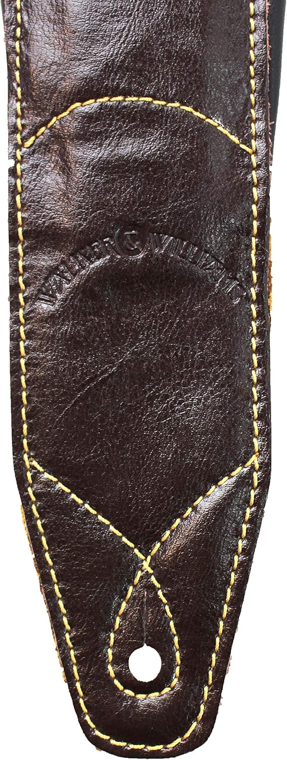 Walker & Williams C-22-BRN-XL Handmade Double Padded Premium Brown Signature Leather Guitar Strap XL For Acoustic, Electric, And Bass Guitars