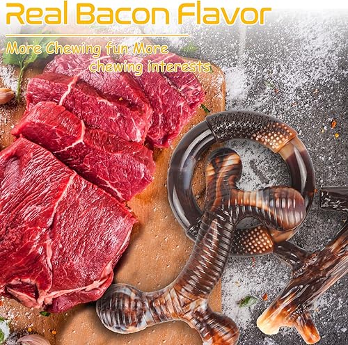 Miniatura 5 de Zimtty Juguetes para perros, paquete de 3 juguetes indestructibles para masticadores agresivos, juguetes masticables de nailon resistente con sabor