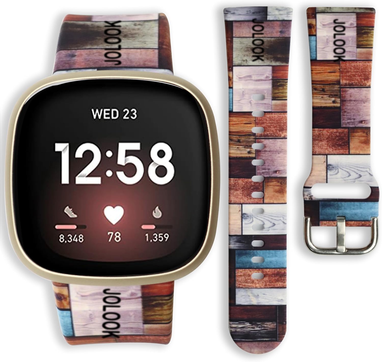 Wood Band for Fitbit Versa 4/3, Waterproof Sport Silicone Replacement bands Straps Compatible with Fitbit Versa 4/3 and Sense/Sense 2 - Wood Grain