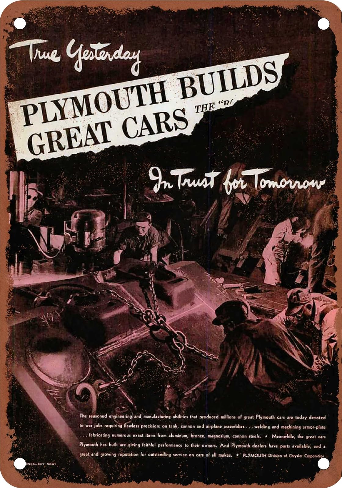 METAL SIGN - 1943 Plymouth Vintage Ad 01 - Old Retro Rusty Look home decor