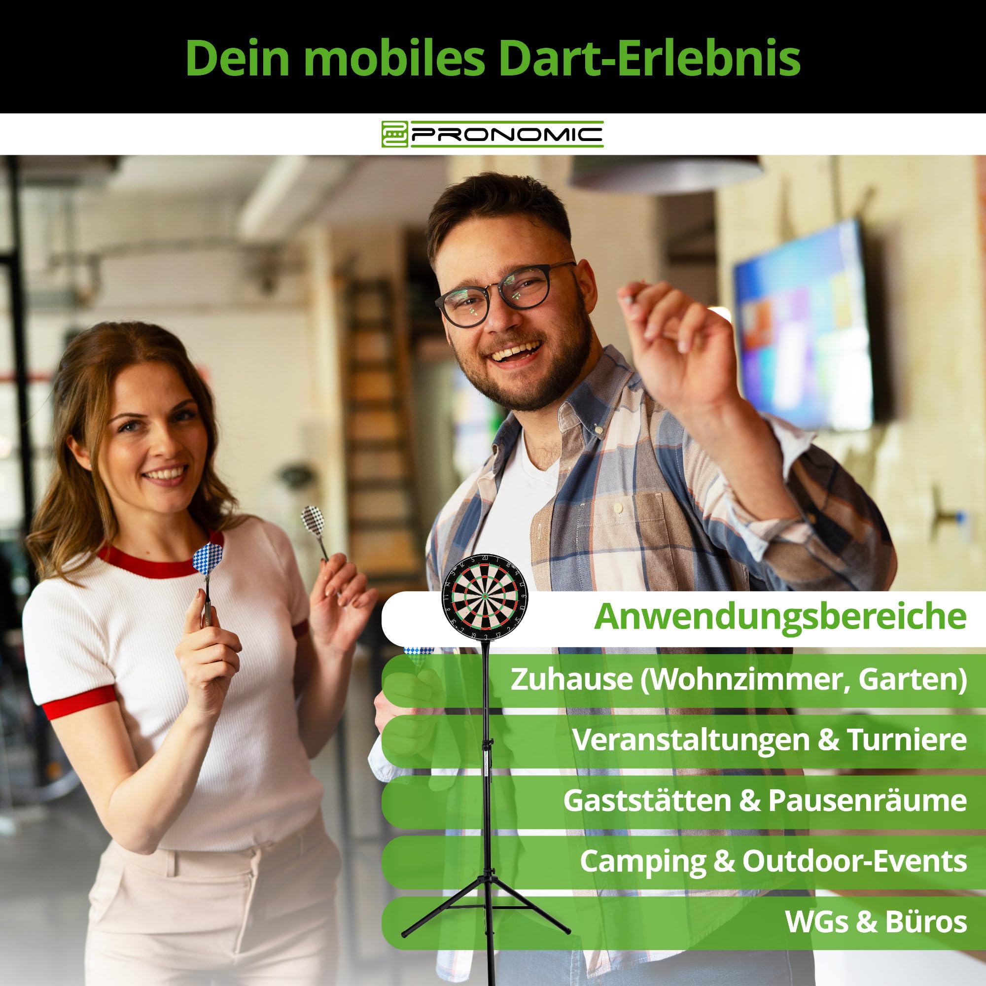 Pronomic DA-45S Ständer für Dartscheibe (Dartboard Halterung, Dartständer aus pulverbeschichtetem Stahl, stufenlos höhenverstellbar, Tasche)