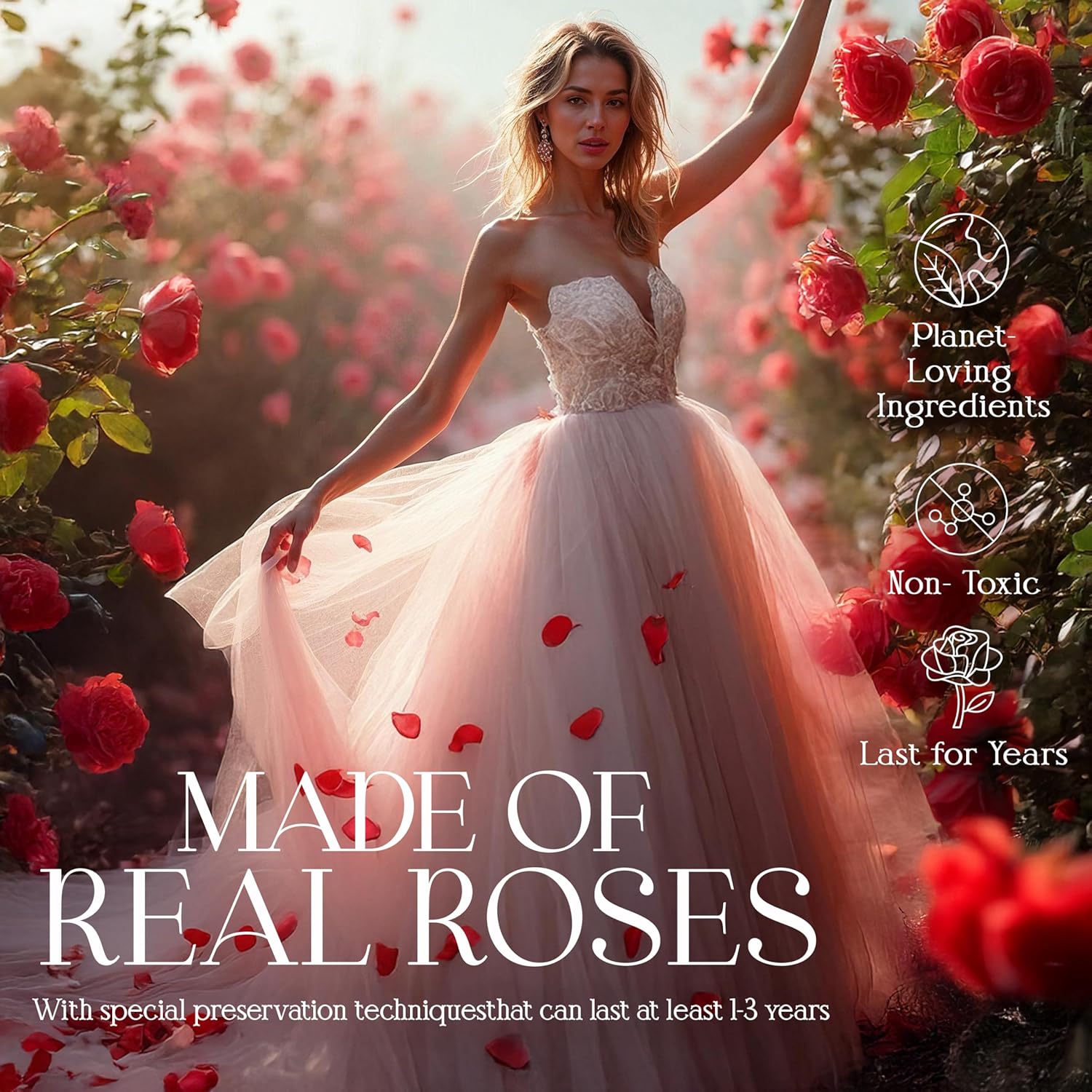 GLAMOUR BOUTIQUE Preserved Roses in a Box - Gifts for Her, Wife & Mom, Rose Flowers Forever Decor for Birthday Gift, Get Well Flower Bouquet Cased in White Box with Cover - Red - 27 (Color-Treated) - Image 4