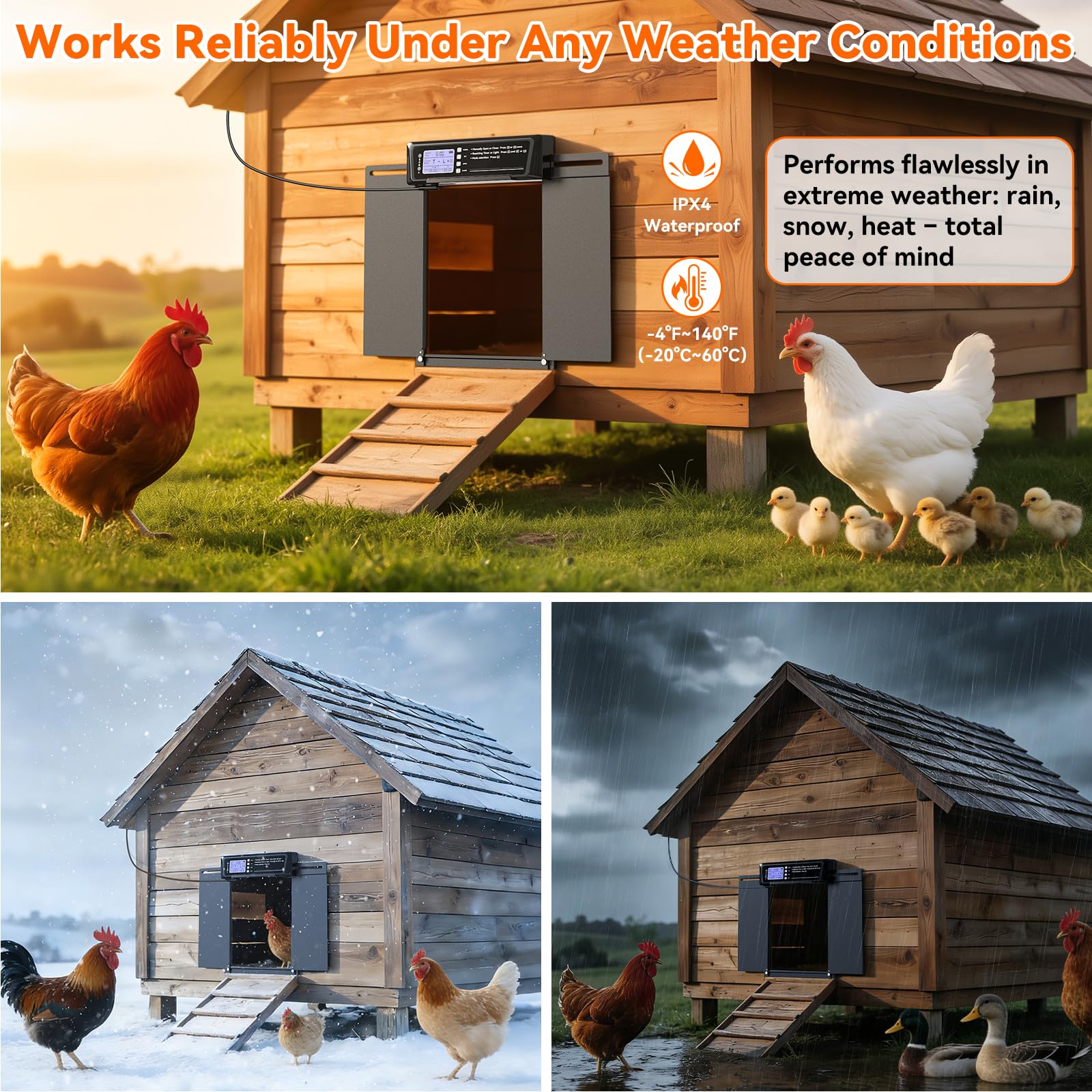 Puerta automática de gallinero de tamaño grande, 7 W, funciona con energía solar, temporizador y sensor de luz, puerta de pollo de seguridad antipellizcos, control remoto, puerta de aluminio a prueba