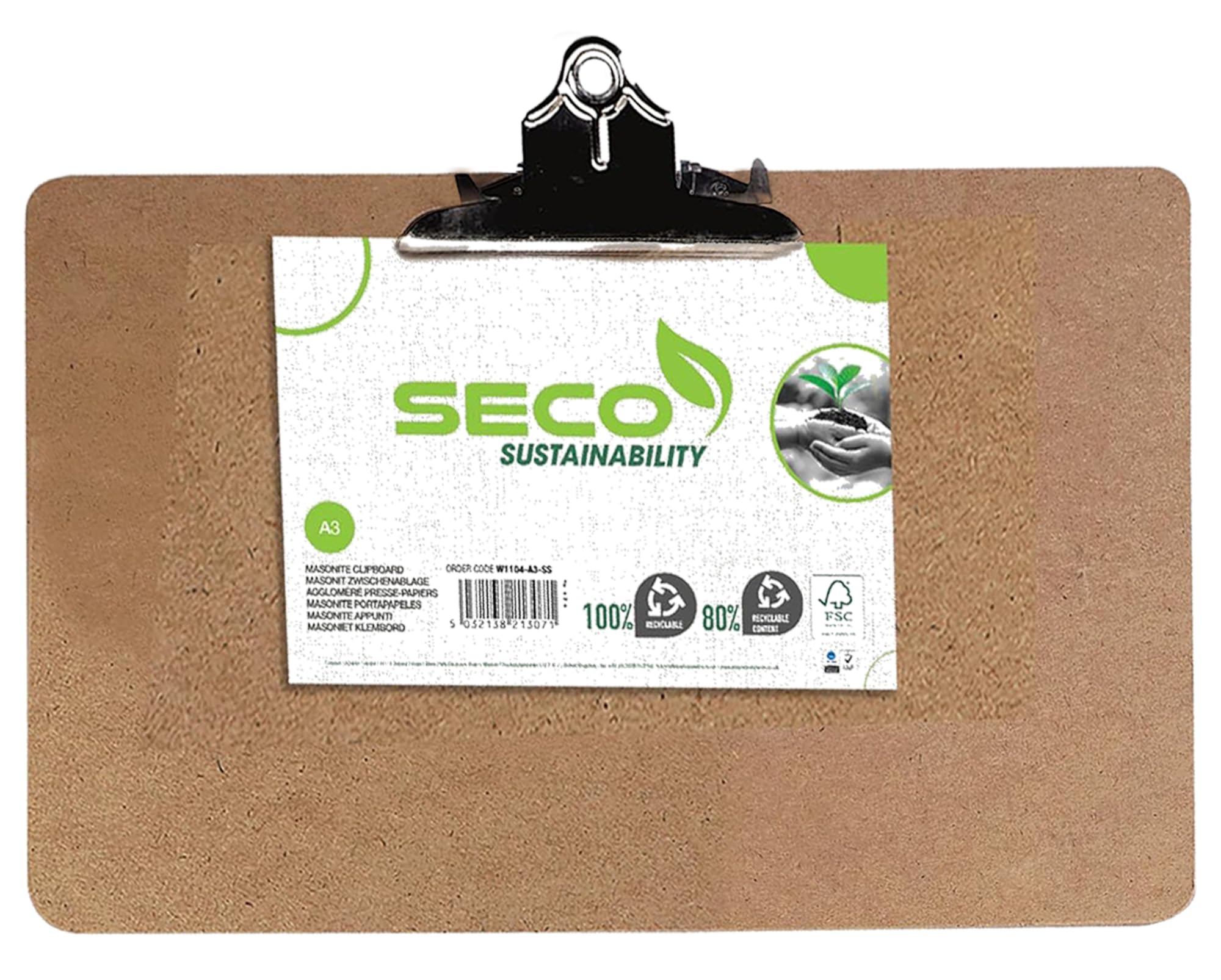 SECO A3 Masonite Clipboard | 12 Pack | Heavy Duty Clip | Hardboard Writing Board | Office School Use | Durable Document Holder | โ image 1