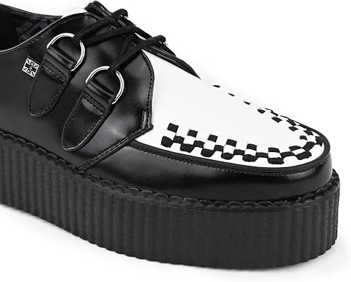 T.U.K. Black/White Leather Viva Mondo Lace Up Creepers US Women 13 / Men 11