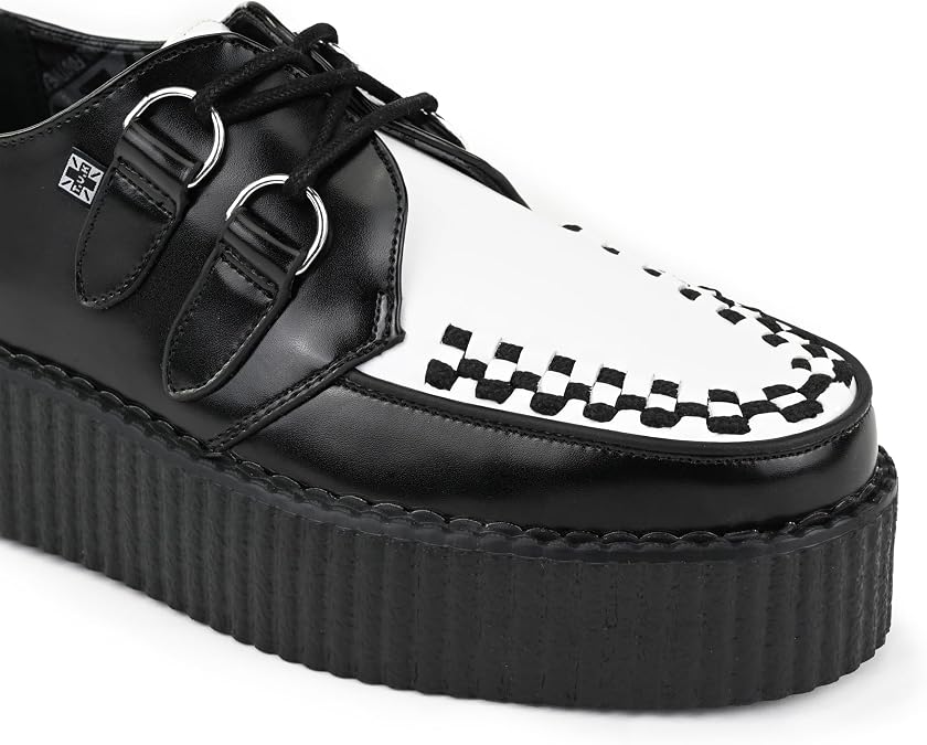 T.U.K. Black/White Leather Viva Mondo Lace Up Creepers US Women 13 / Men 11