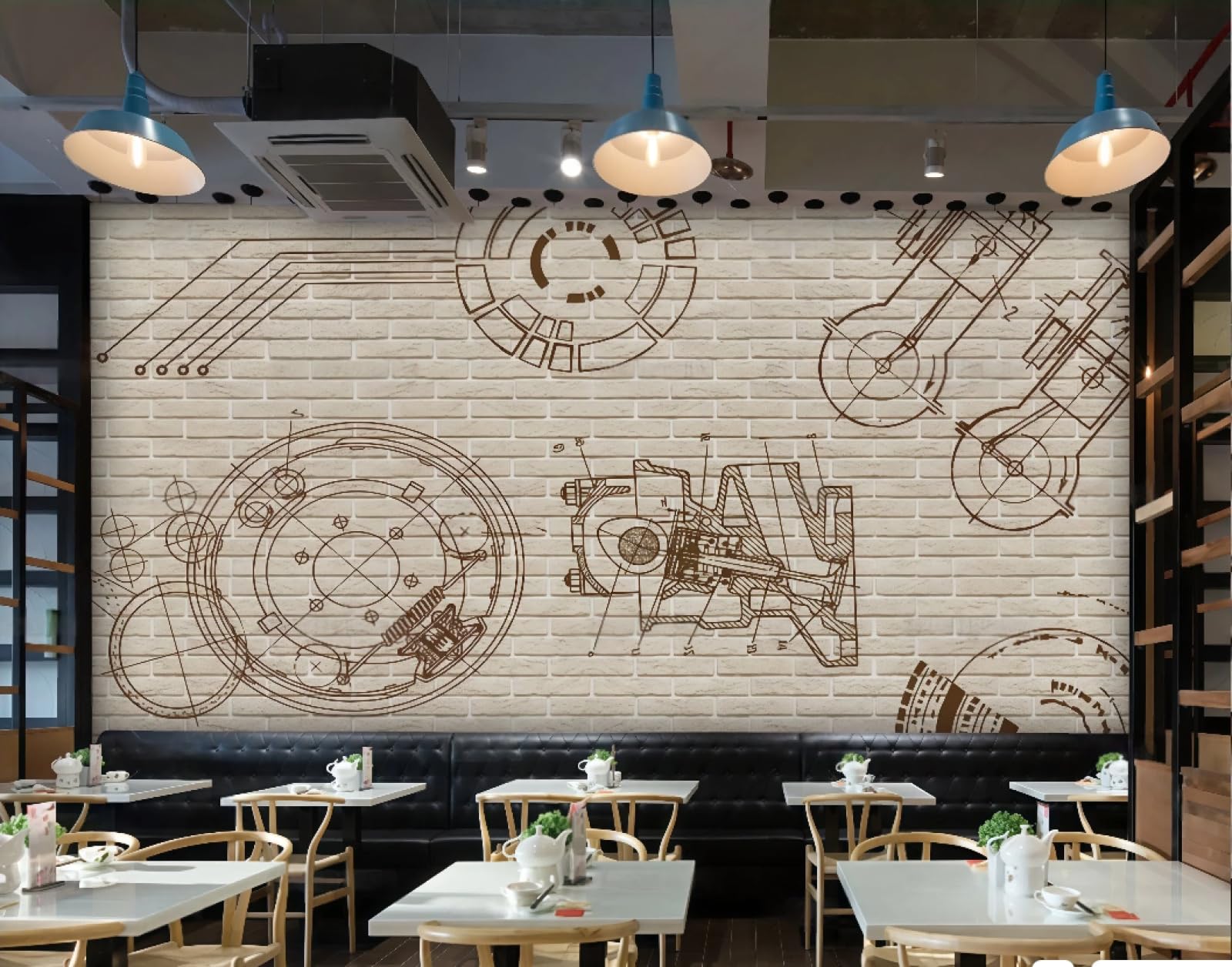 Papel pintado de ladrillo retro 3D para renovar paredes sin obras en restaurantes