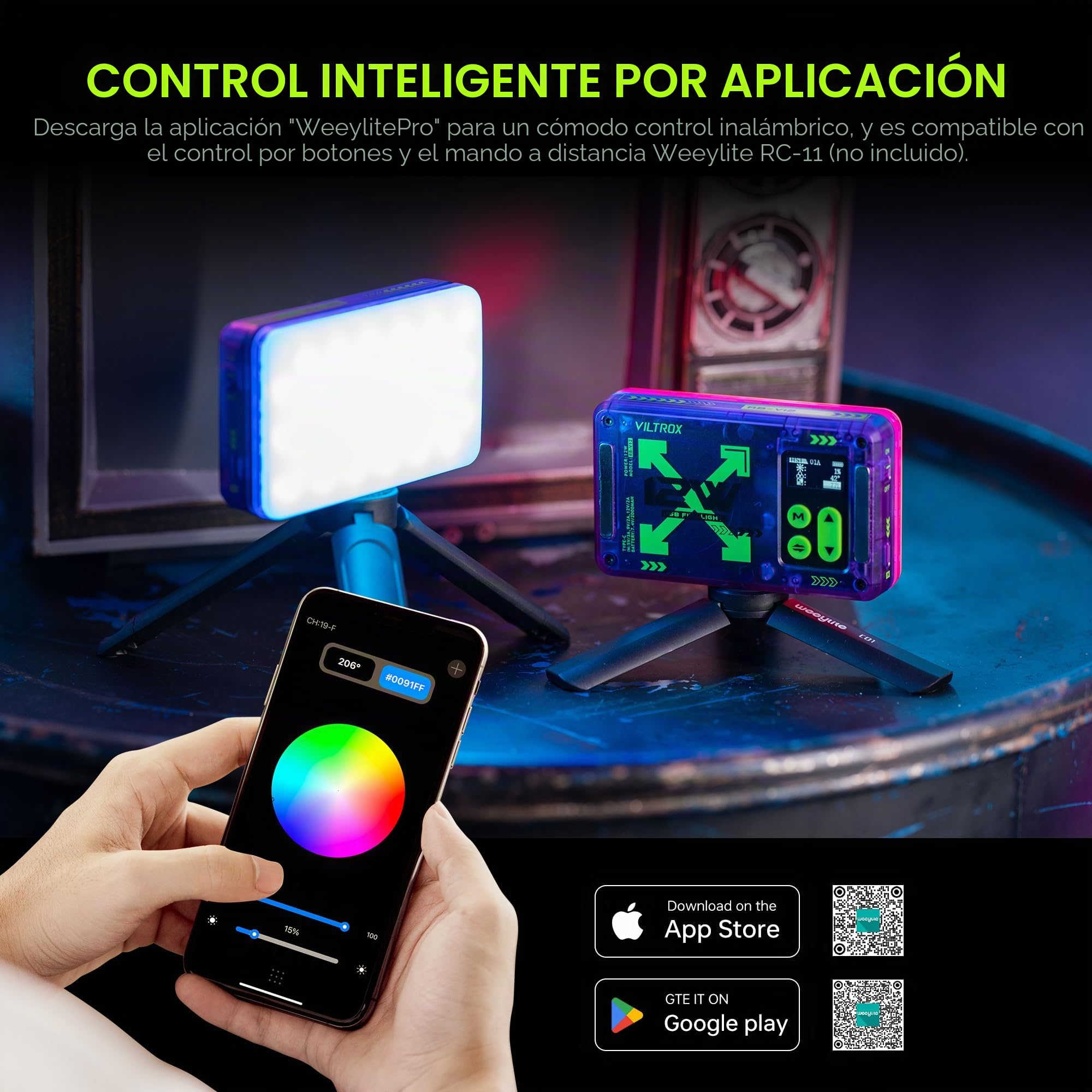VILTROX Luz de video LED RGB magnética con control de aplicación/soportes de garra fría/CRI 97+/2500K-8500/4000 mAh/26 escenas de luz para fotografía, vlogs, iluminación selfie