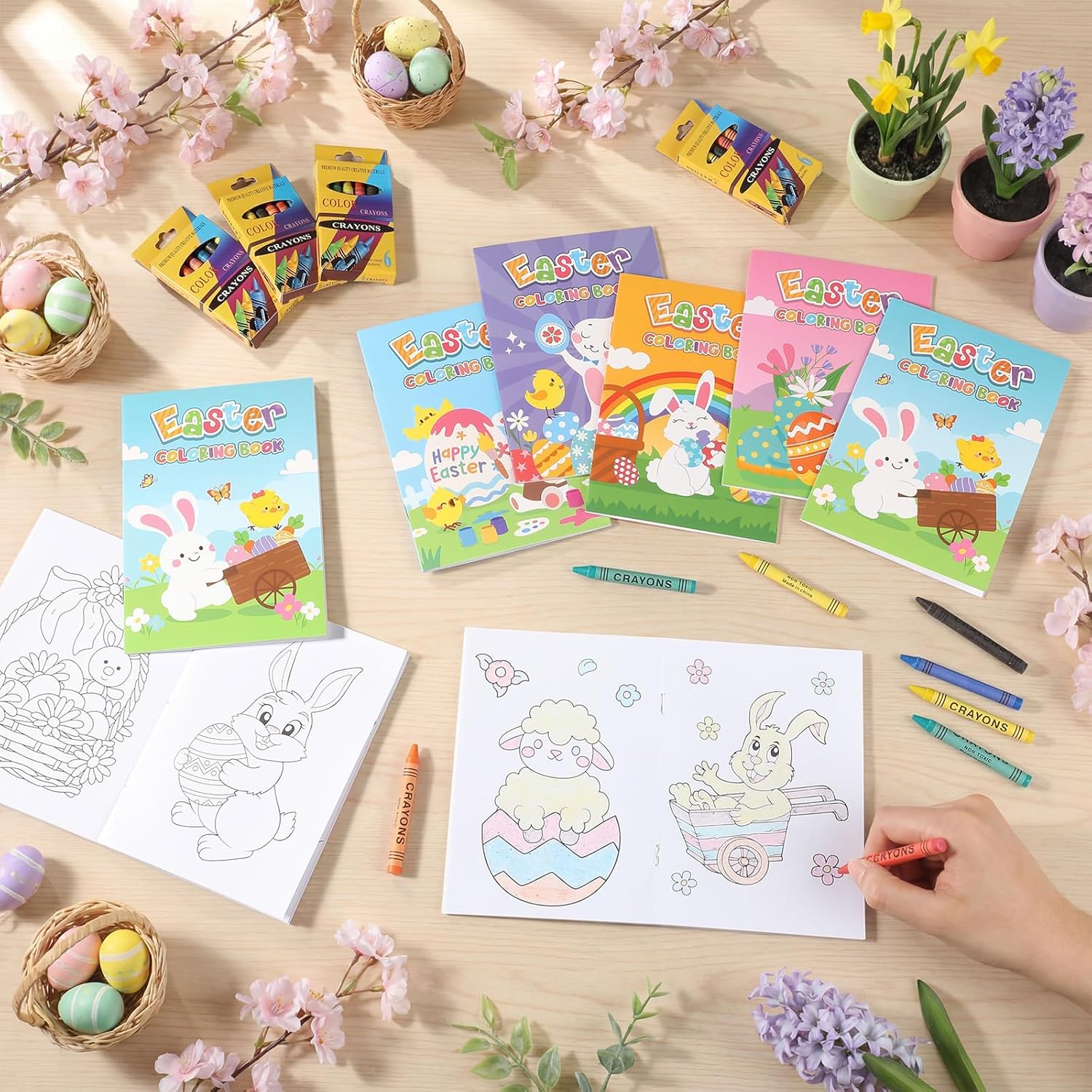 Gilprop 672pcs Easter Bunny Coloring Books with Crayon for Kid Christian Mini Coloring Book Bulk Religious Bible Story Activity Gift for Egg Basket Stuffer Party Favor Sunday School Church DIY Craft