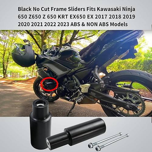 Miniatura 2 de Deslizadores de marco negro sin corte para Kawasaki Ninja 650 Z650 Z 650 KRT EX650 EX 2017 2018 2019 2020 2021 2022 2023 compatible con modelos ABS