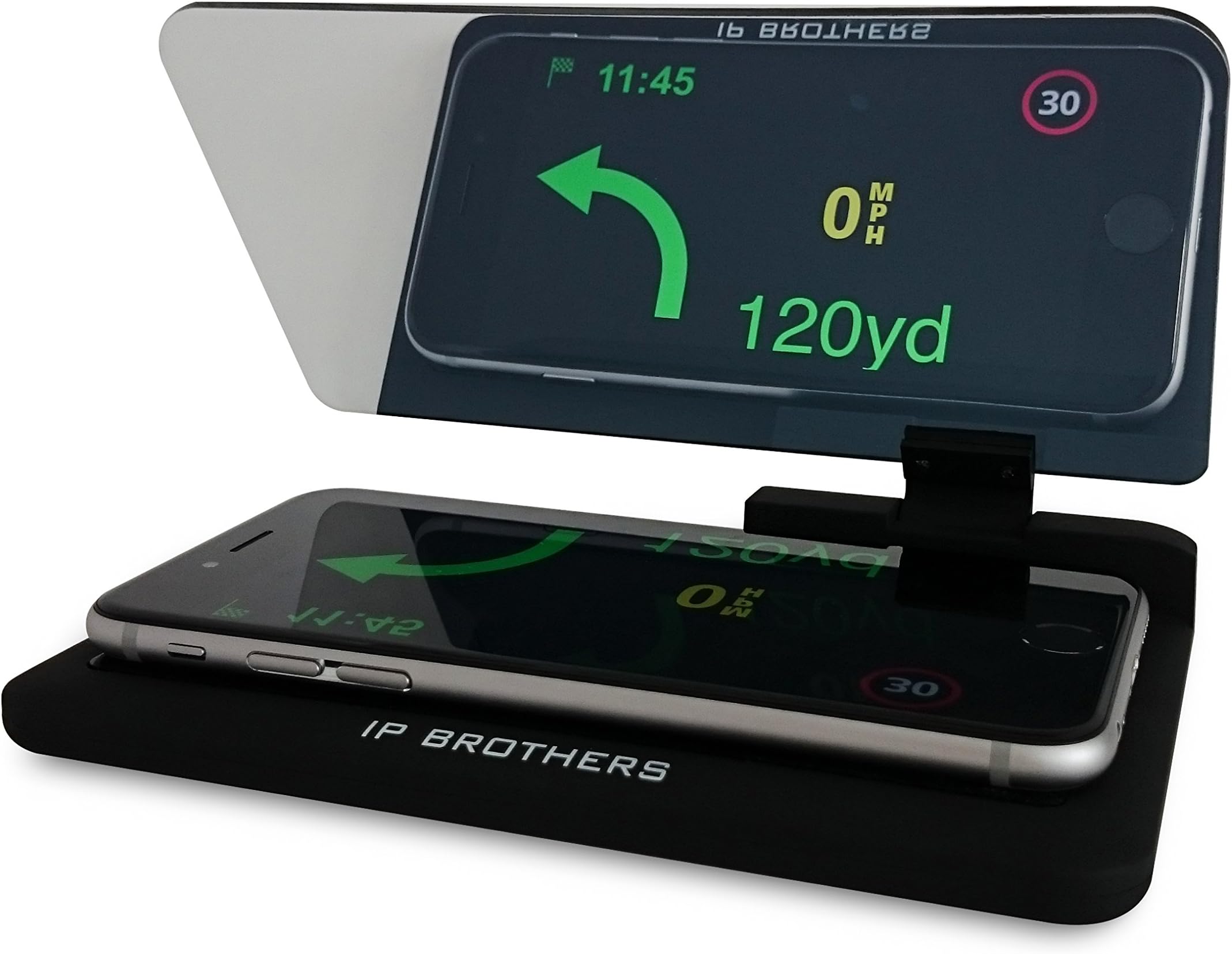 IP Brothers Head UP Display - Car Dash Mount Cell Phone Holder & Cradle for Samsung iPhone 4 5 6 7 & All Smartphones - Phone GPS & YouTube Inverted Image Reflector - Gift Sticky Pad & Reflective Film