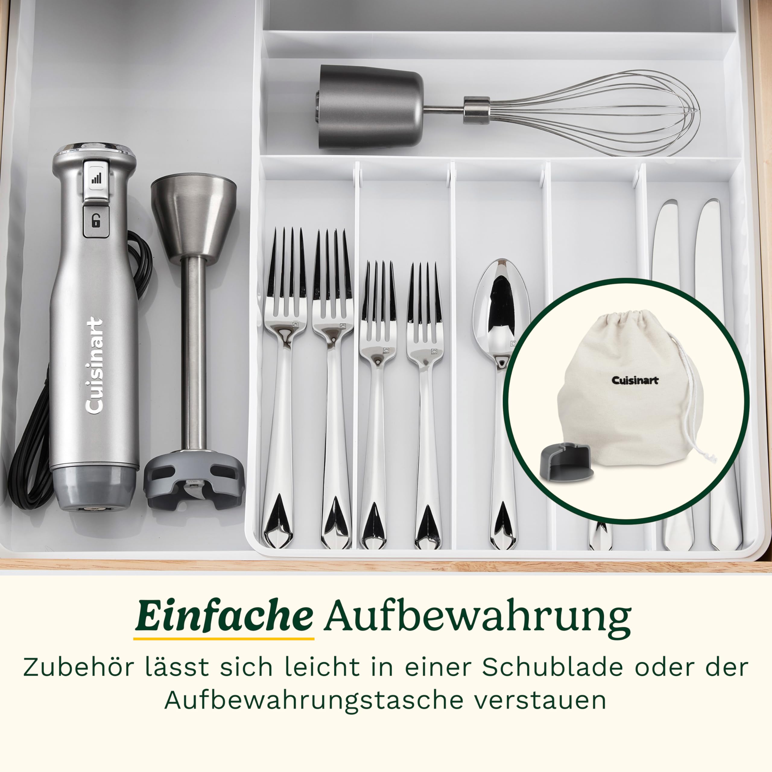 Cuisinart Power Blend Stabmixer 400W | Handmixer | Variable Geschwindigkeitsregelung | Schüssel & Schneebesen | BPA‑freie kratzfeste Glocke | Prep‑and‑Go‑Behälter | Edelstahlklinge