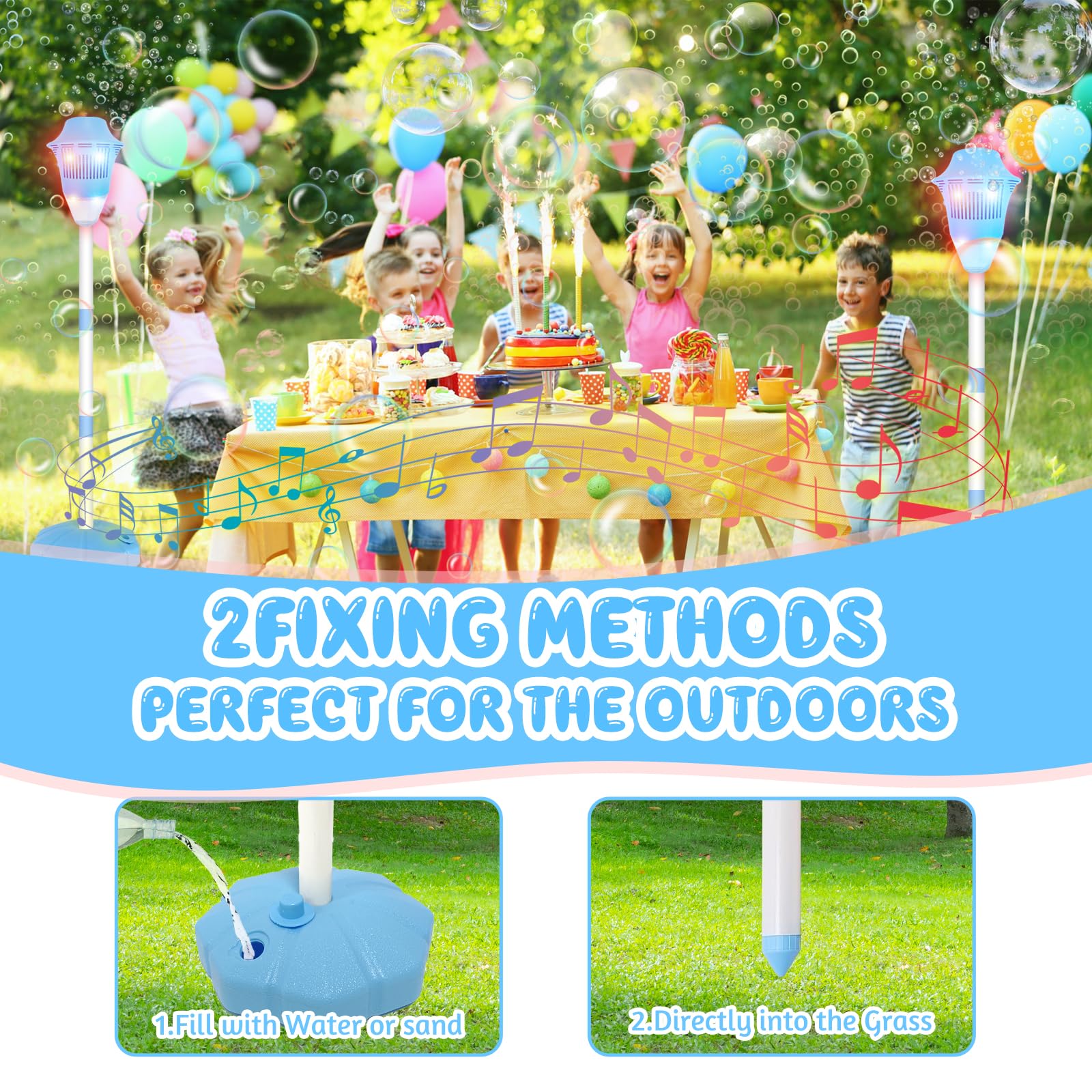 Lampada da Giardino con Torcia a Bolle,Macchina Automatica per Bolle per Bambini,Bubble Torch Garden Lamp With Music,Stand del Produttore di Bolles Per Matrimonio,Compleanno,Picnic