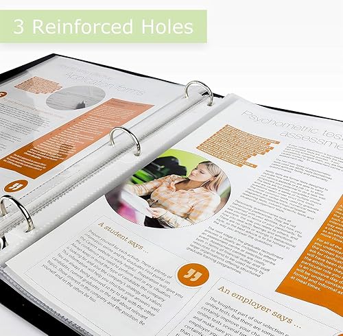 Vista 12 de Paquete de 100 protectores de hojas transparentes, 8.5 x 11 pulgadas, duraderos, de carga superior, agujeros reforzados, sin ácidos / caja fuerte