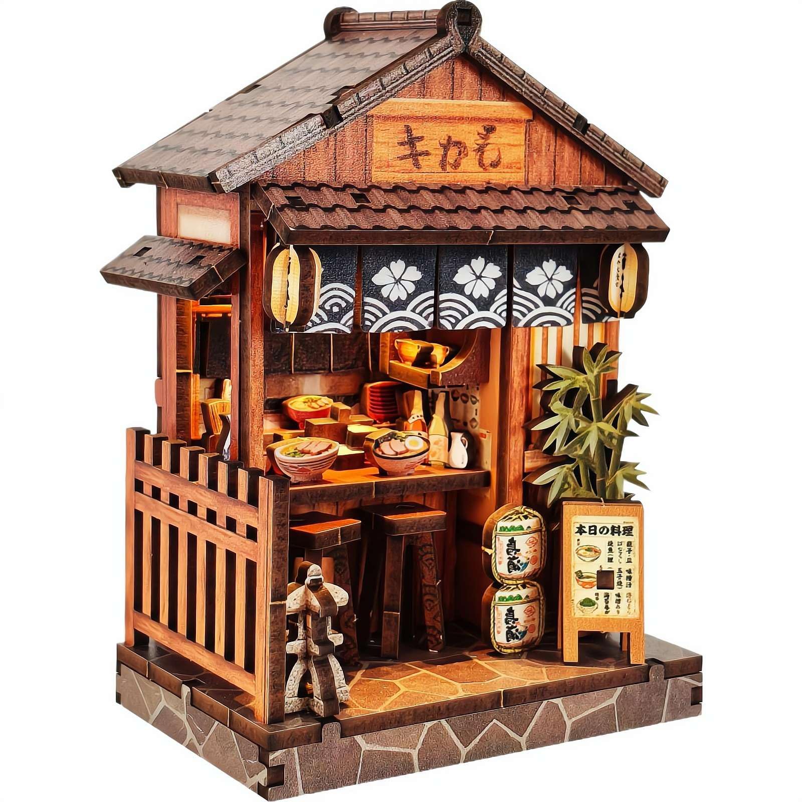 Book Nook Kit, Diy 3d Wooden Puzzles for Adults Teens Beginners, Miniature Doll House Tiny House Kit with led lights for Bookshelf Decor Gifts for Bookish Bookworm,Birthday,Family,Friends (Food)