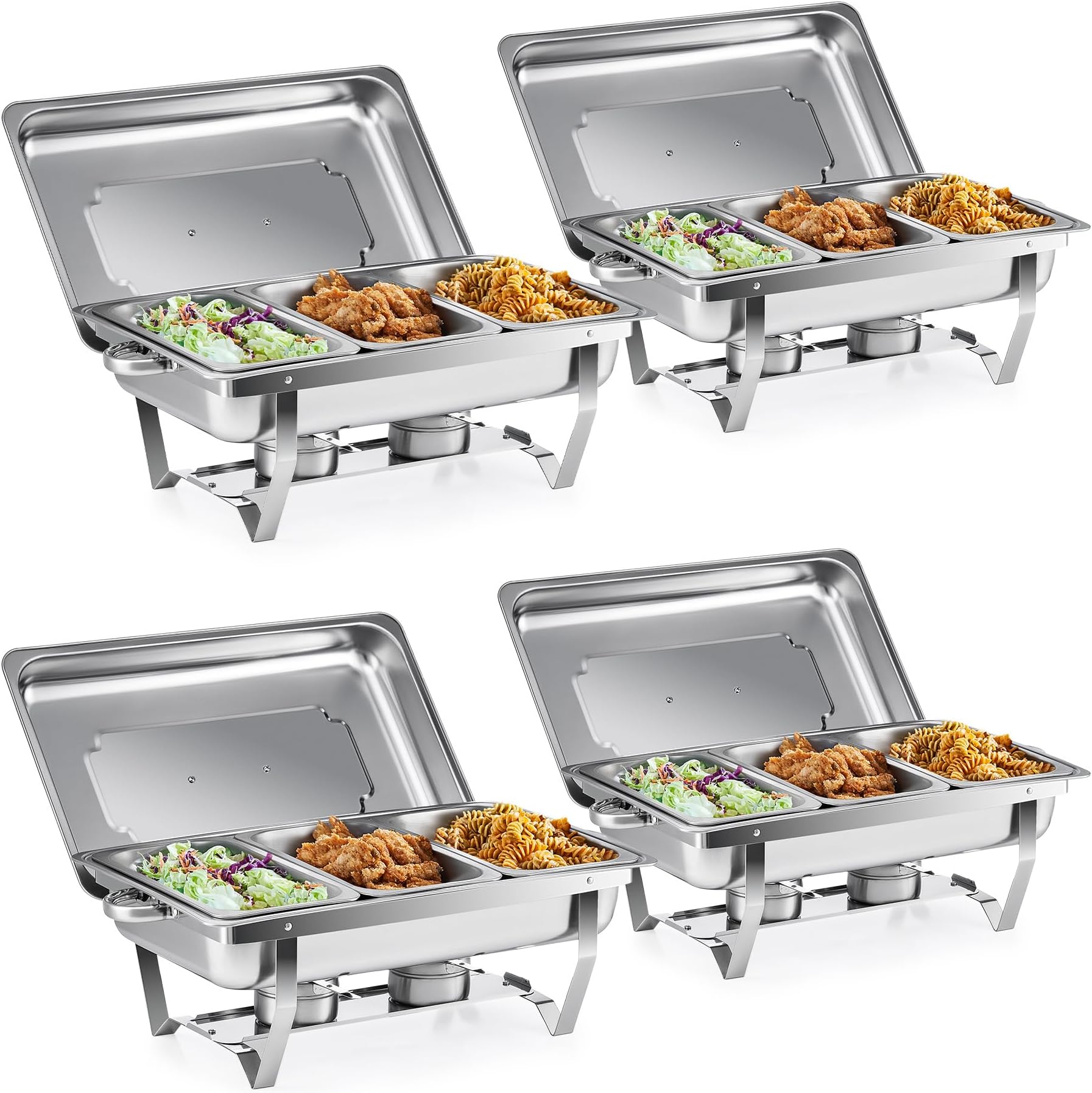 WILPREP Chafing Dish Buffet Set, 4 Pack 9L Chafers for Catering with Twelve 1/3 Size Food Pans Fuel Holders 4 Lids Foldable Frames, Stainless Steel Food Warmers for Parties Buffets Banquets Dinners