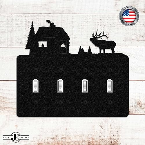 Miniatura 2 de Elk & Cabin - Placa de pared para interruptor de luz cuádruple (palanca cuádruple, negro) - Fabricado en Estados Unidos