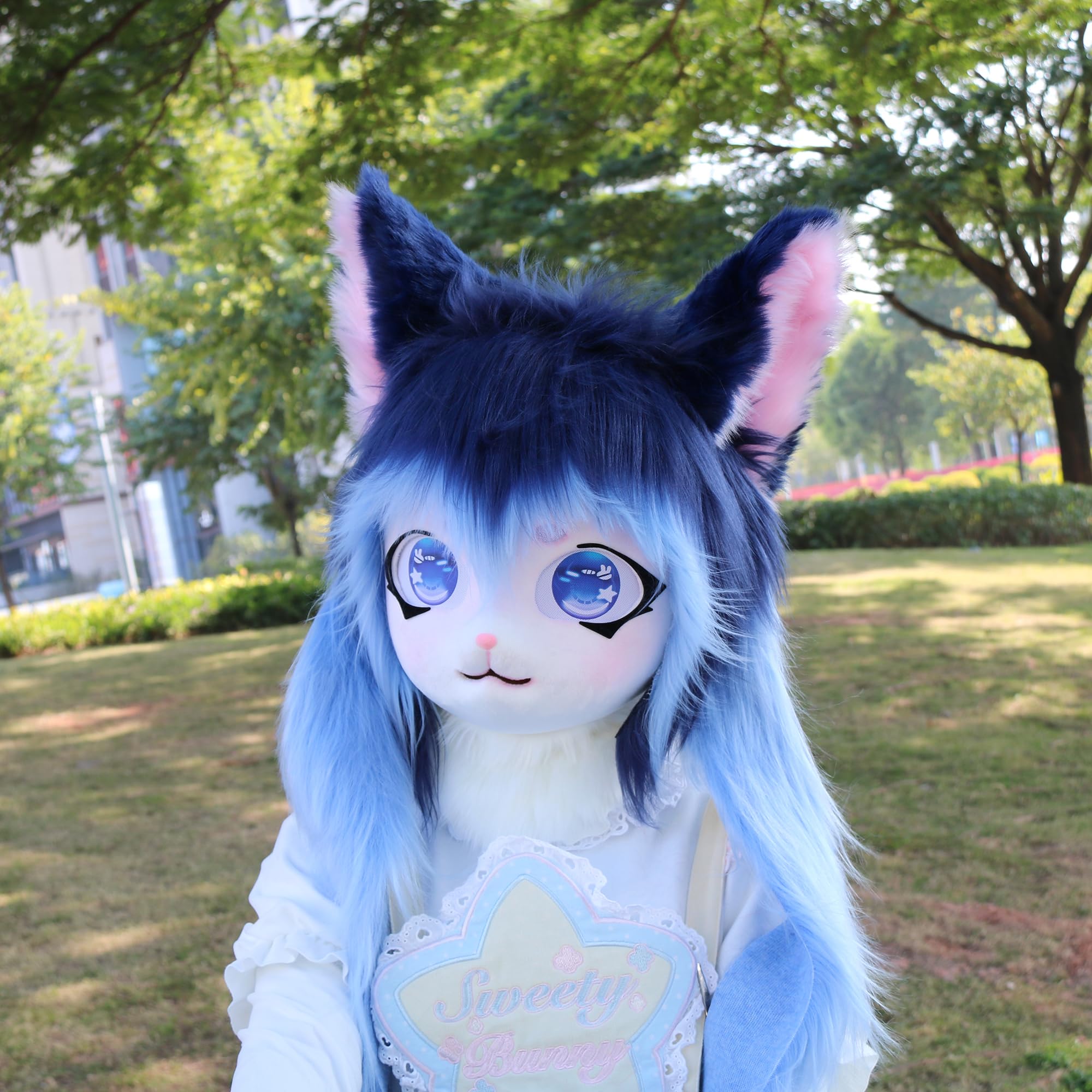 ZFKJERS Cosplay Fursuit Headgear Animal Head Cat Mask Halloween Masquerade Adults Costume Accessories Set (Dark Blue) - Image 4