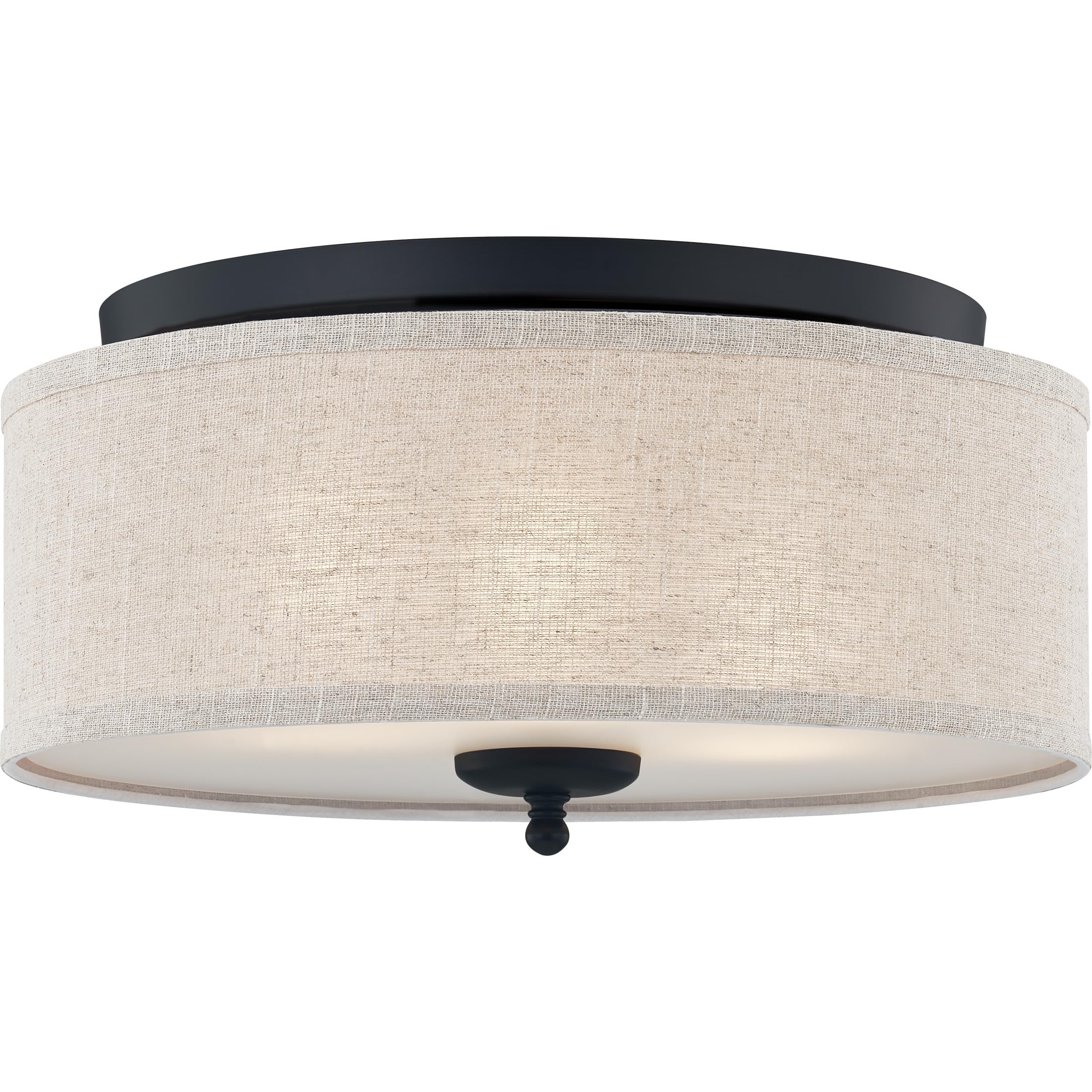 Quoizel Blanche 3-Light Round Flush Mount Ceiling Light, 16" Drum Light, Beige Fabric Shade & Matte Black Canopy, Transitional Close to Ceiling Light Fixtures for Home, Kitchen or Office Lighting