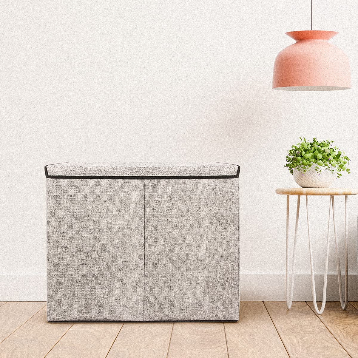 Wäschekorb - 3 Fächer Mit Deckel - Faltbarer Doppelwäschekorb - Wäschebox - Organizer für Kleidung - Stoff - Grau - 110 Liter