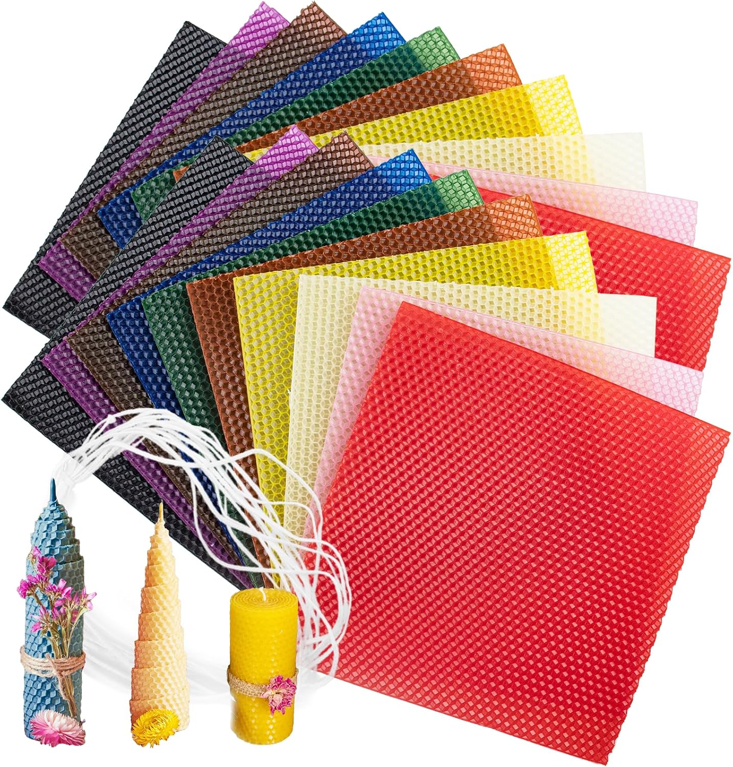 QUYLIXX 20 Pcs Beeswax Candle Making Kit, Natural Beeswax Sheets for Candle Making Rolling Kits (Bright Color, 8 x 8 inch)