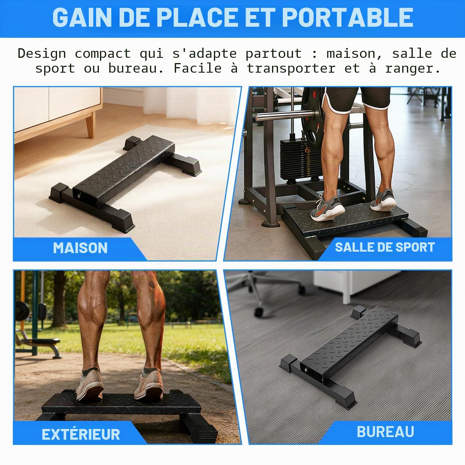 Entraîneur de mollet, barre de levage polyvalente, bloc de mollet en acier massif antidérapant pour levés de mollets, squats, étirements des pieds et exercices de dip, fitness à domicile, stable et