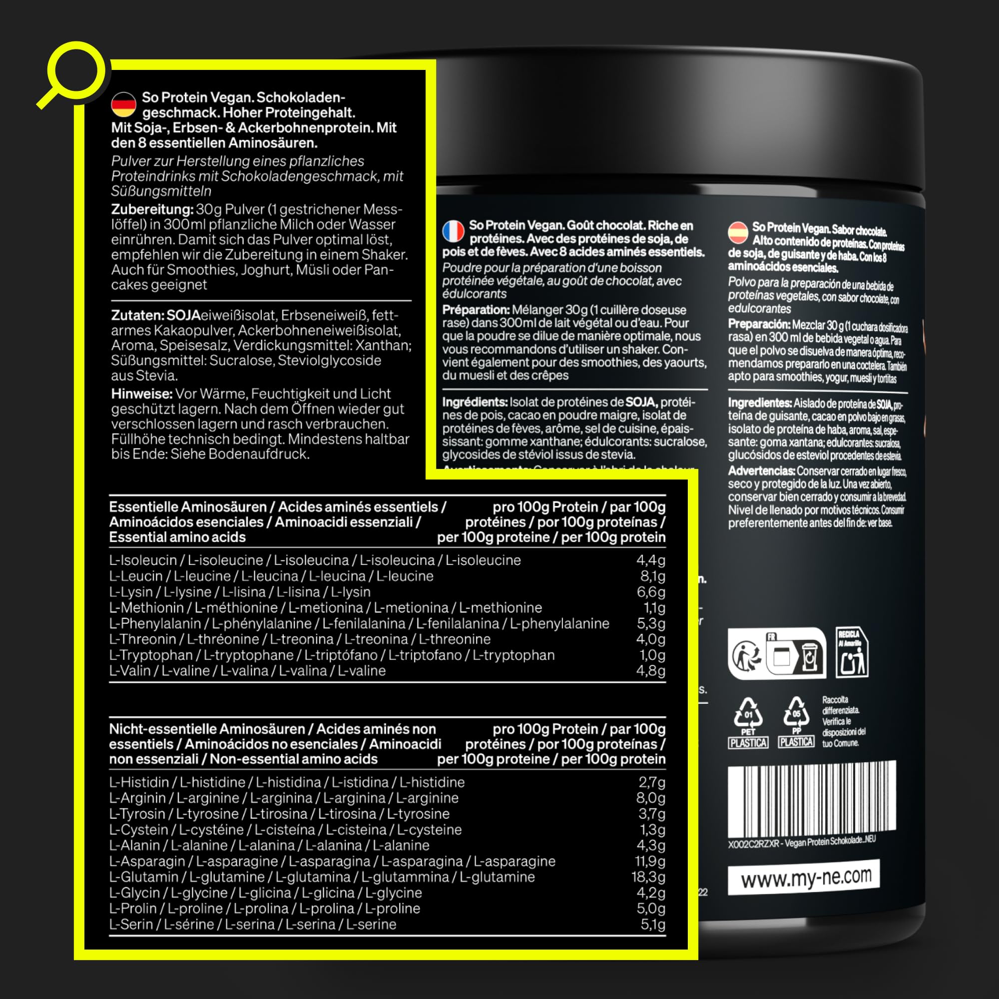 natural elements SoProtein Vegan Chocolate – veganes Proteinpulver – 660g – 21g Protein pro Portion – 22 Portionen – ideal zum Muskelaufbau, perfekte Löslichkeit – laborgeprüfte Qualität