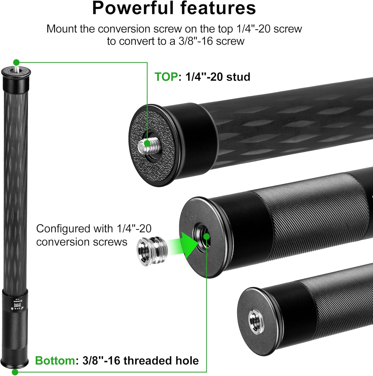 FANAUE Gimbal Extension Pole Carbon Fiber Extension Monopod Pole Stick with 1/4" Screw, 2 Section Universal Rod for Tripod Compatible with Digtital Camera Smartphone Long Selfie Tick Length is 14"-25"