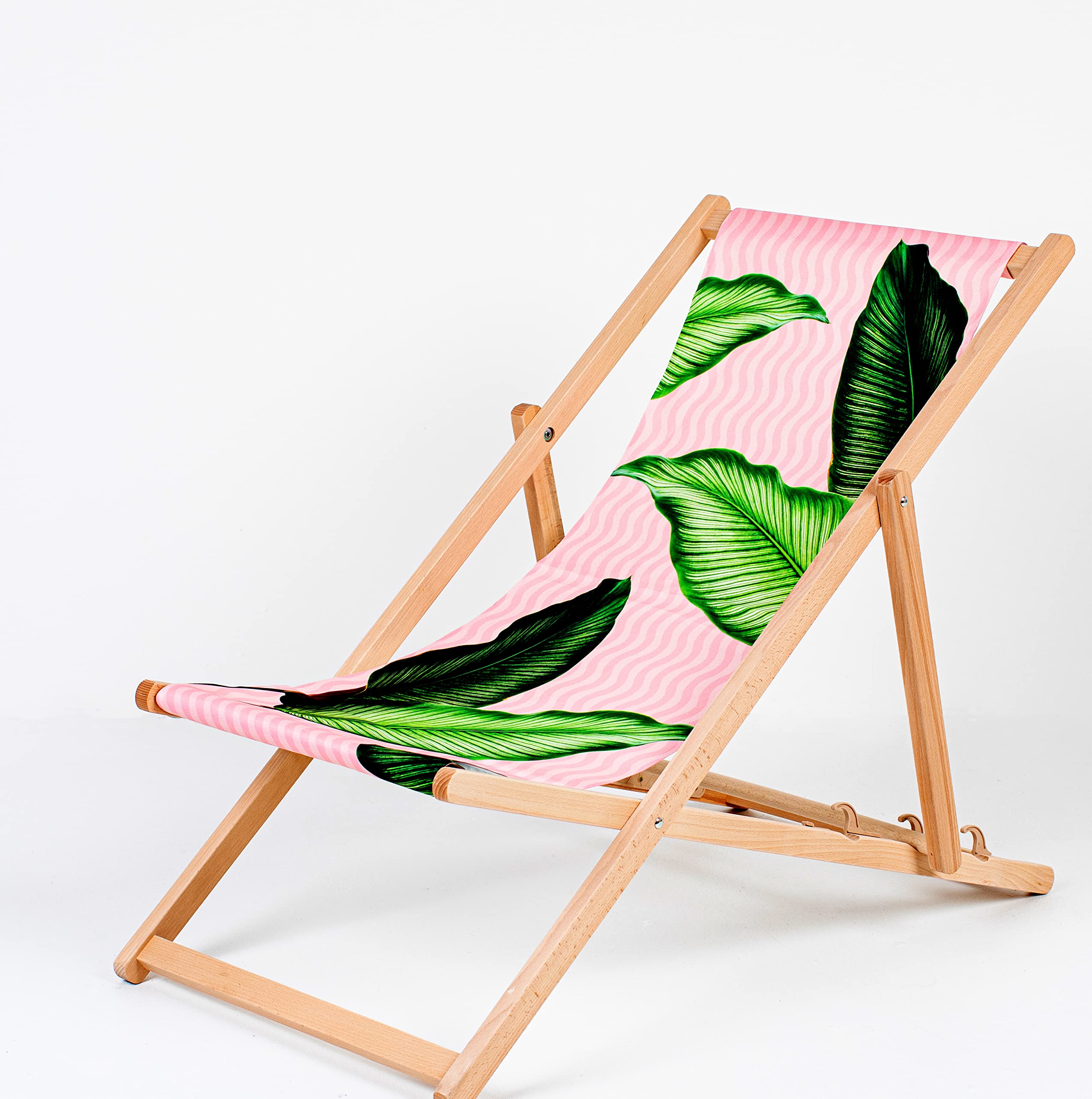 Sun Lounger - Sedia a sdraio pieghevole da giardino, schienale regolabile, leggera, pieghevole, in legno naturale, colore: rosa tropicale