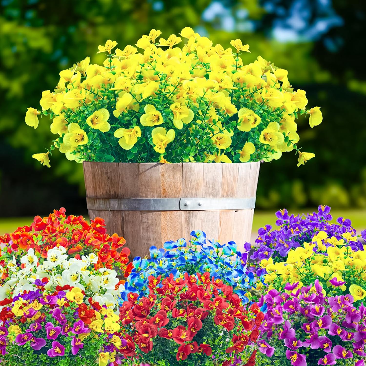 Artificial Flowers for Outdoor,Plastic Flowers for Outdoors,8 Bundles UV Resistant Fake Faux Flower for Outside Garden Yard Patio Décor(Yellow) - Image 5