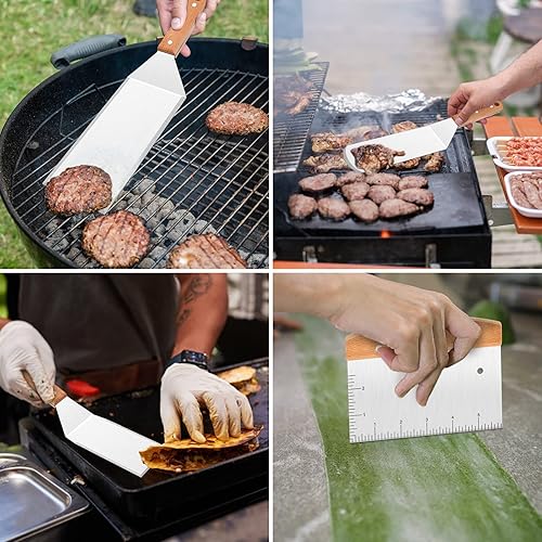 Miniatura 7 de Leonyo Juego de 8 espátulas para plancha, espátulas de metal de acero inoxidable para parrilla Teppanyaki de hierro fundido, barbacoa, utensilios