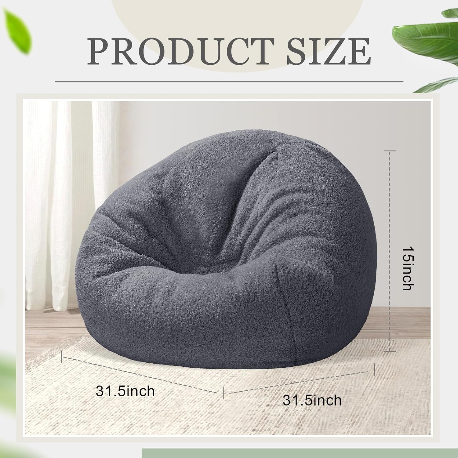 Sliner 2 Pcs Stuffed Animal Storage Bean Bag Chair Cover for Adults (No Filler) Zipper Soft Bean Bag Cover for Organizing Plush Toys, Textile or Foam(Dark Gray,Small)