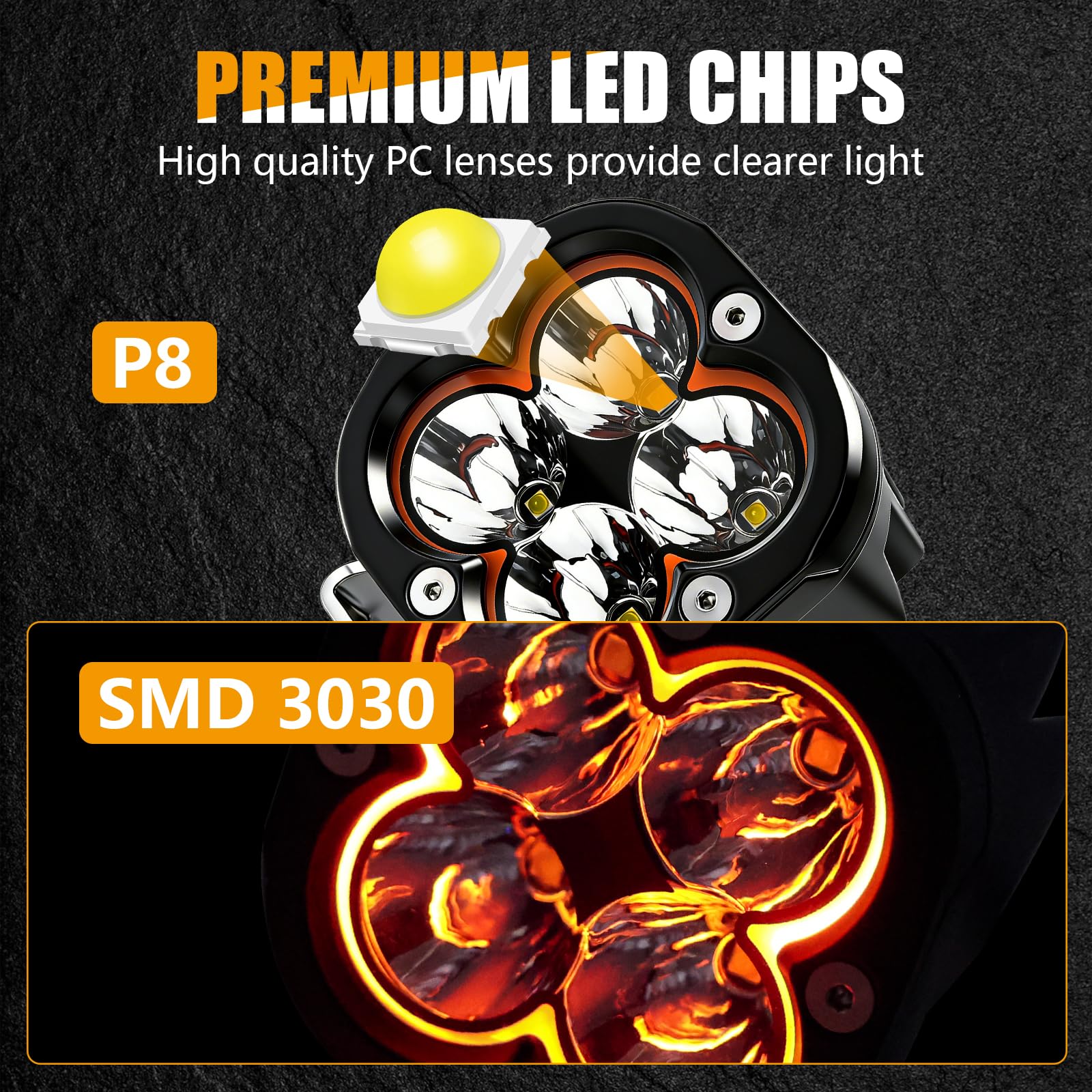 Chelhead 2 sztuki reflektorów terenowych LED, 80 W, 6000 lm, z żółtymi światłami drogowymi LED DRL, wodoszczelność IP68, kompatybilne z samochodami 9-30 V, ciężarówkami, pickupami, golfem, SUV-em, ATV