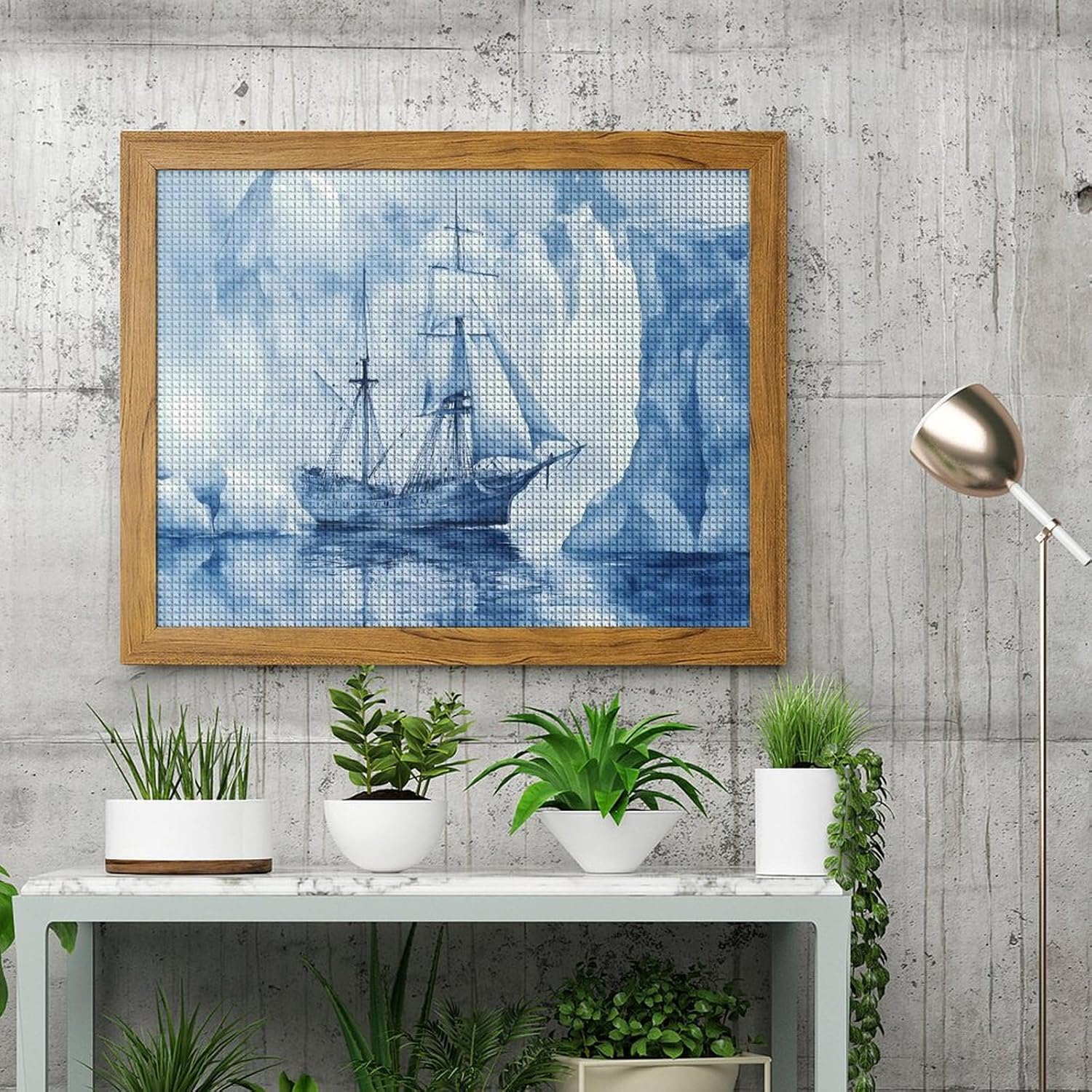 Ships in The Glacier Printed Diamond 5D Painting Kits DIY Full Drill Crafts for Home Wall Decor 16x20 Inch Yellow Wood 50 * 40cm