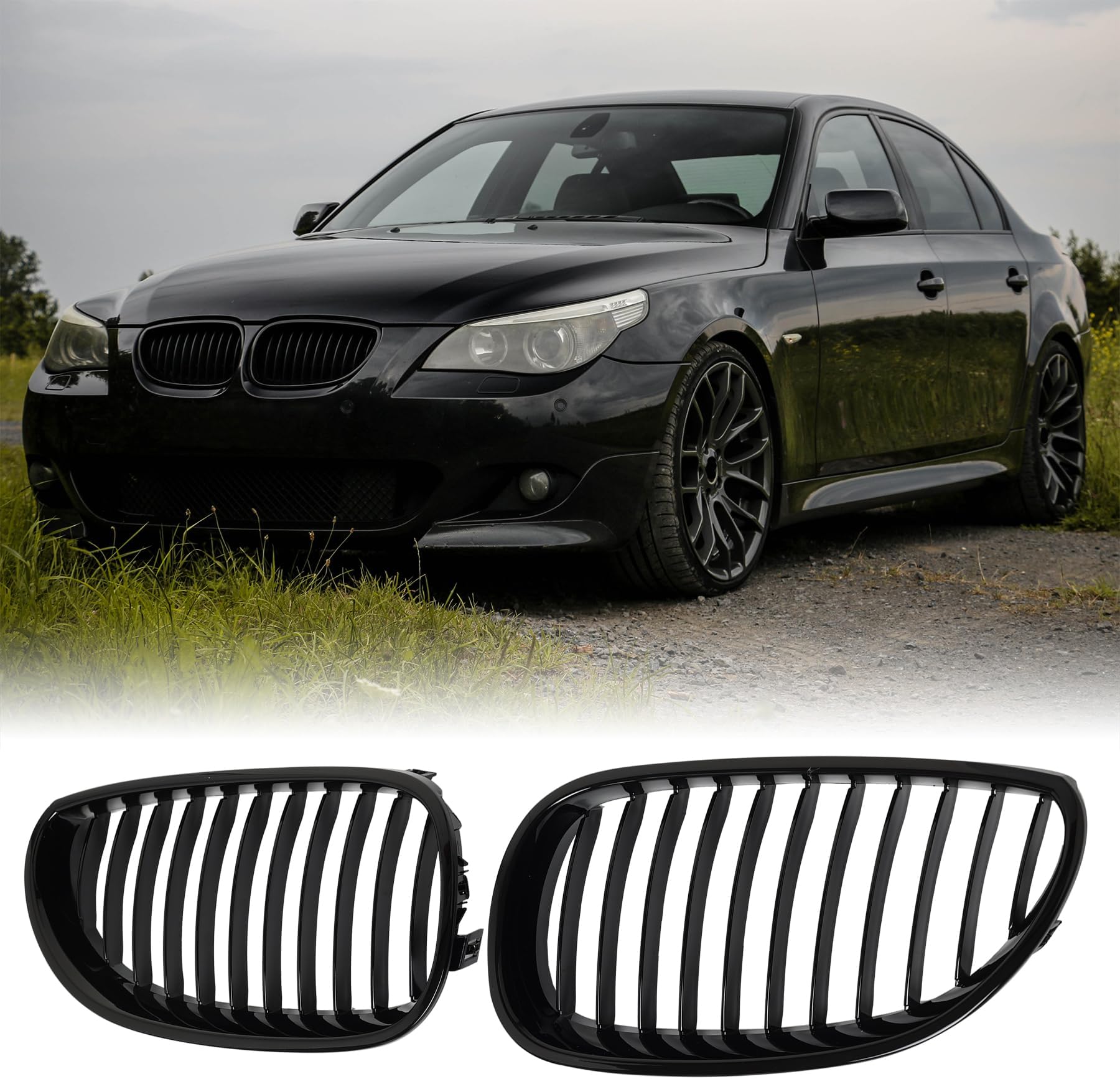 Amazon.com: BILLDIO E60 Grille - Black Kidney Single slats Grill ...