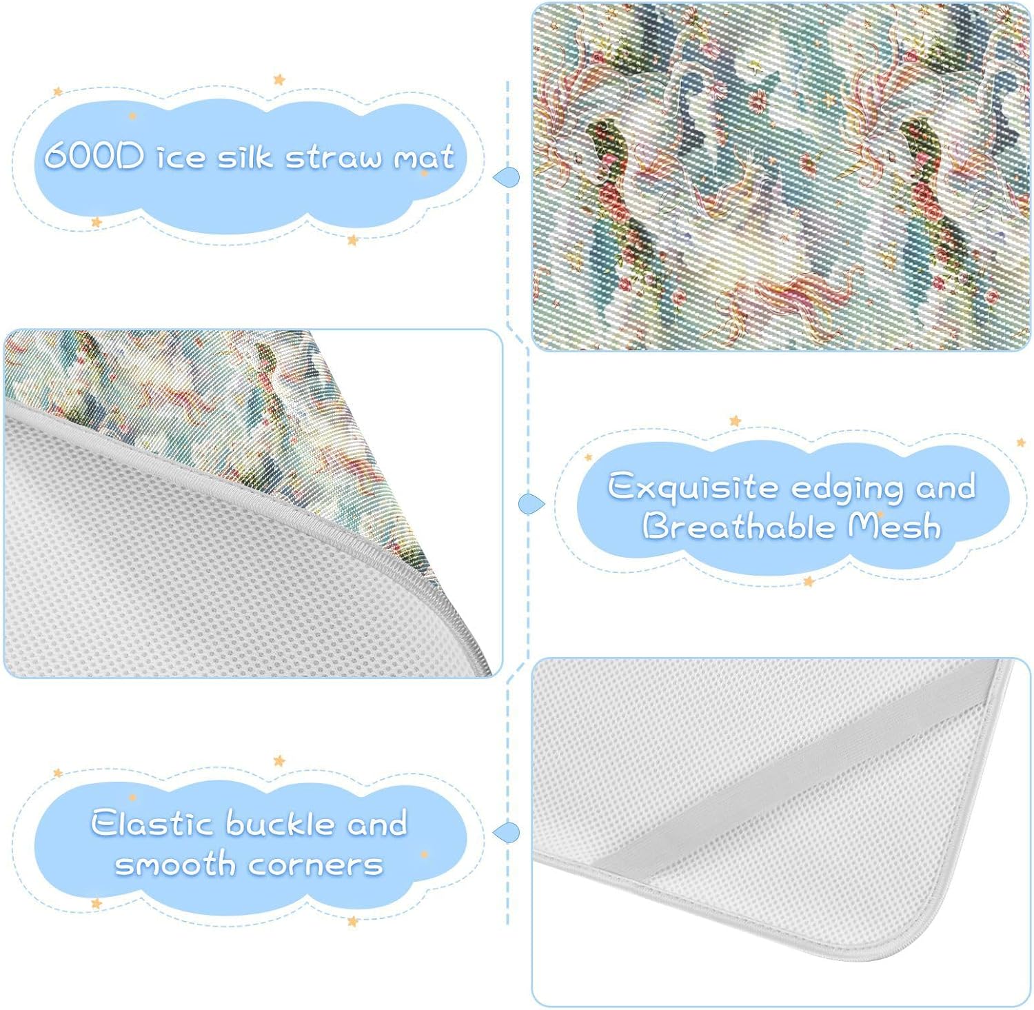 A Cute Cartoon Flying White Unicorns Cooling Baby Fitted Crib Mattress 28" x 52" Ultra Soft Crib Mattress pad for Baby&Toddler