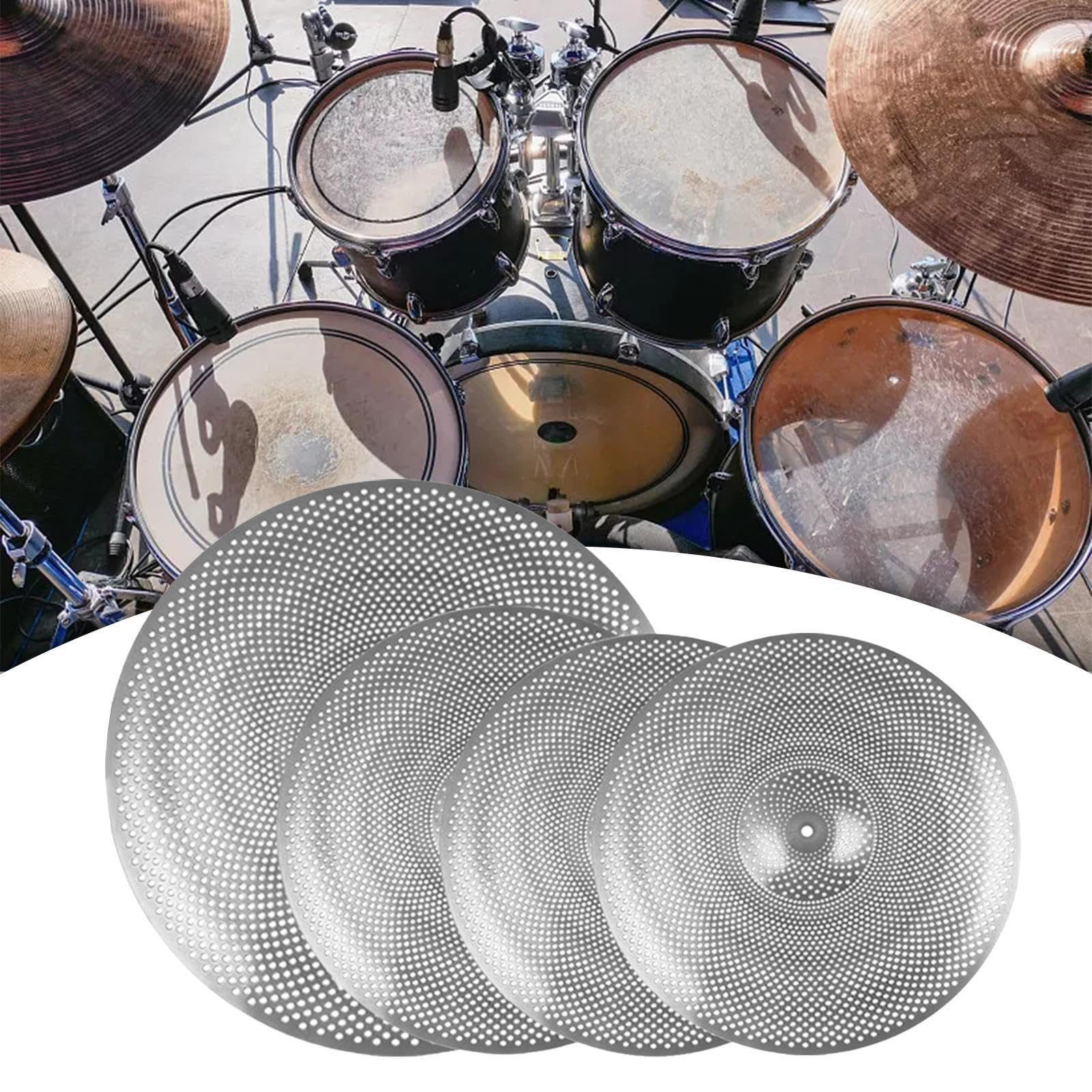 Set di piatti silenziosi per esercitazioni di batteria a basso volume, suono essenziale, sessioni di pratica silenziose a casa o in studio, accessori per batteria.