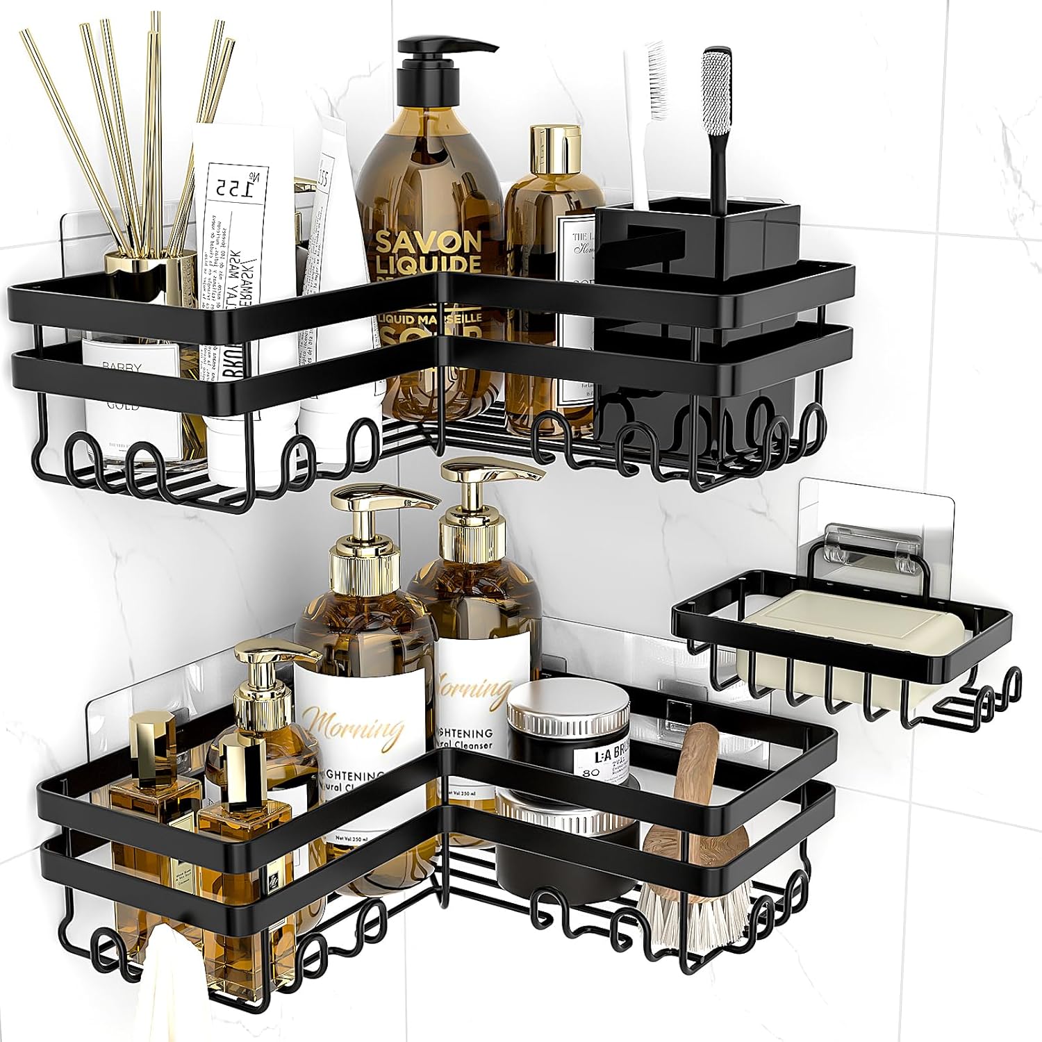 WOWBOX Corner Shower Caddy Shelf Organizer, 3 Pack Adhesive Black