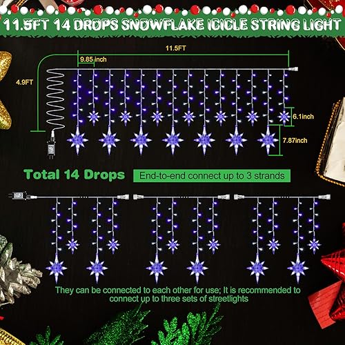 Miniatura 6 de Enhon Guirnalda de luces de Navidad con 14 gotas de luz de Belén para exteriores, 11.5 pies, 175 LED, luces colgantes grandes de estrella de Belén