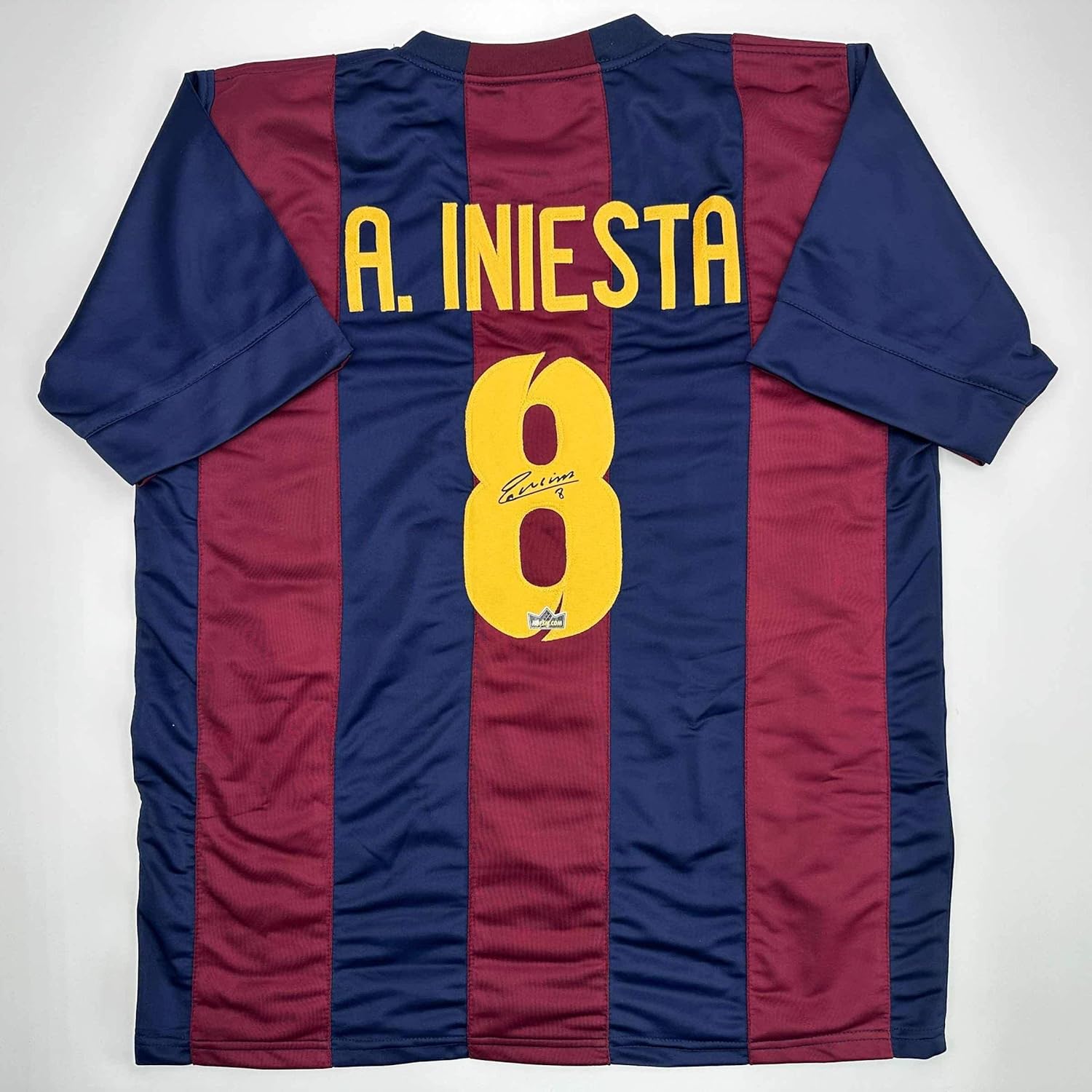 Facsimile Autographed Andres Iniesta FC Barcelona Blue/Red Reprint Laser Auto Soccer Jersey Size Men's XL