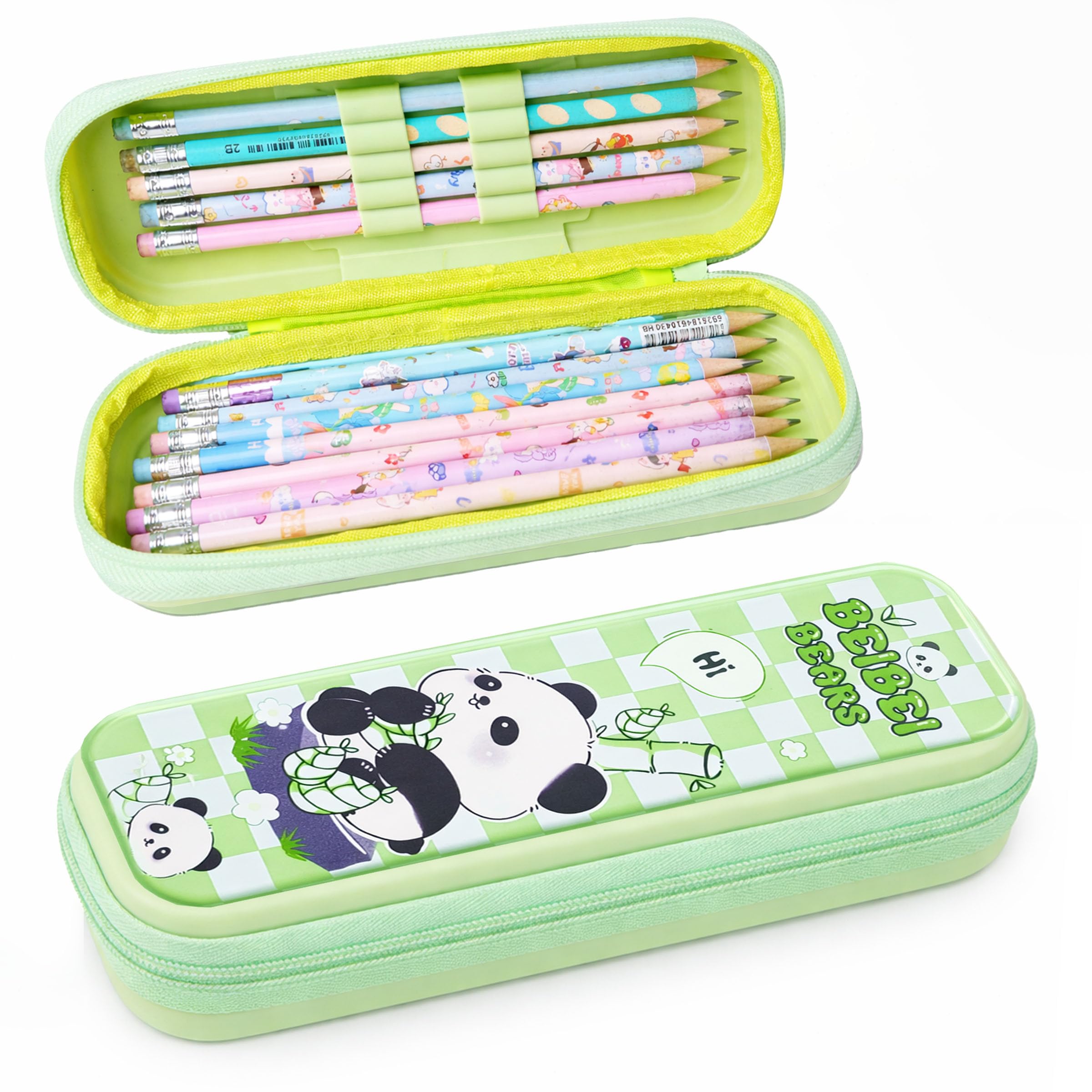 Toyshine Panda Dino EVA Hardtop Pencil Pouch with Double Compartment Cute Stationery Case - Sea Green-picture-20