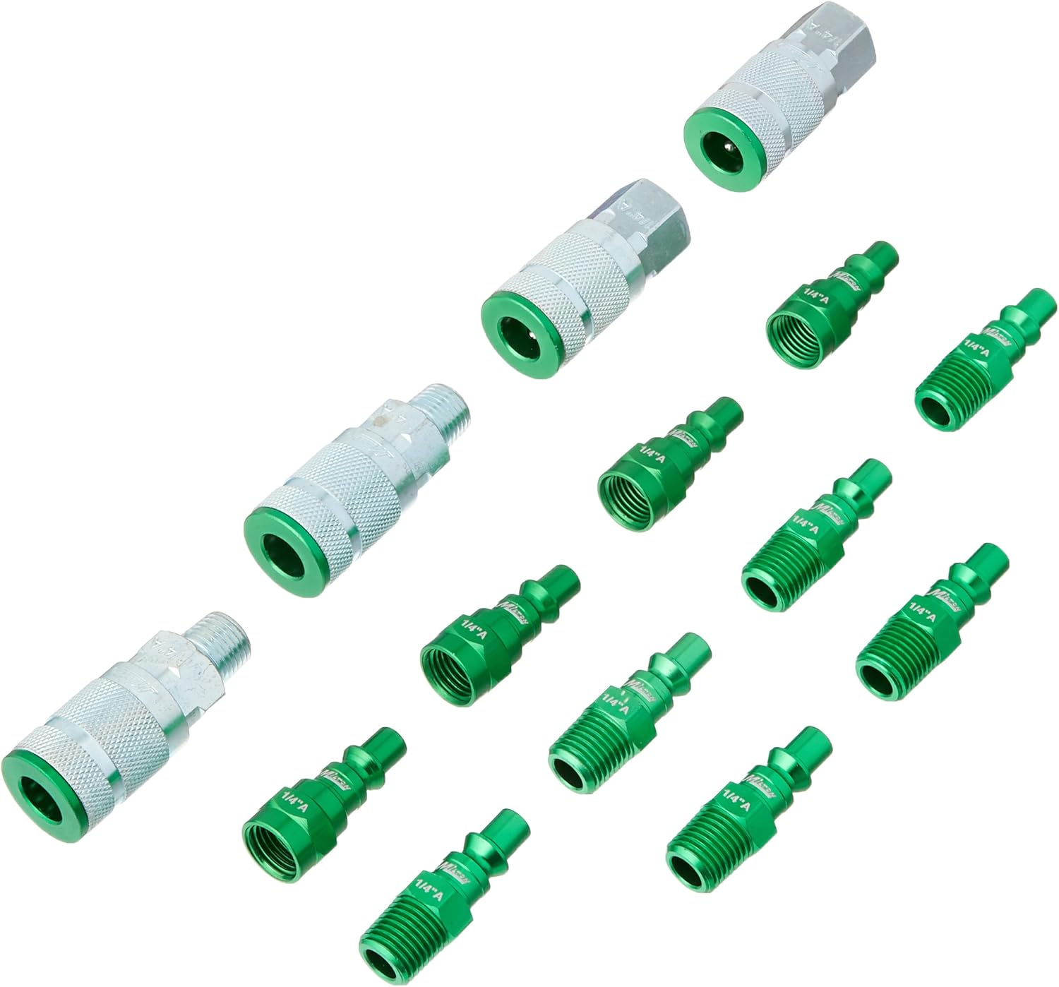 Milton ColorFit Coupler & Plug Kit (14 Piece), A-Style 1/4 NPT Green, S-314AKIT