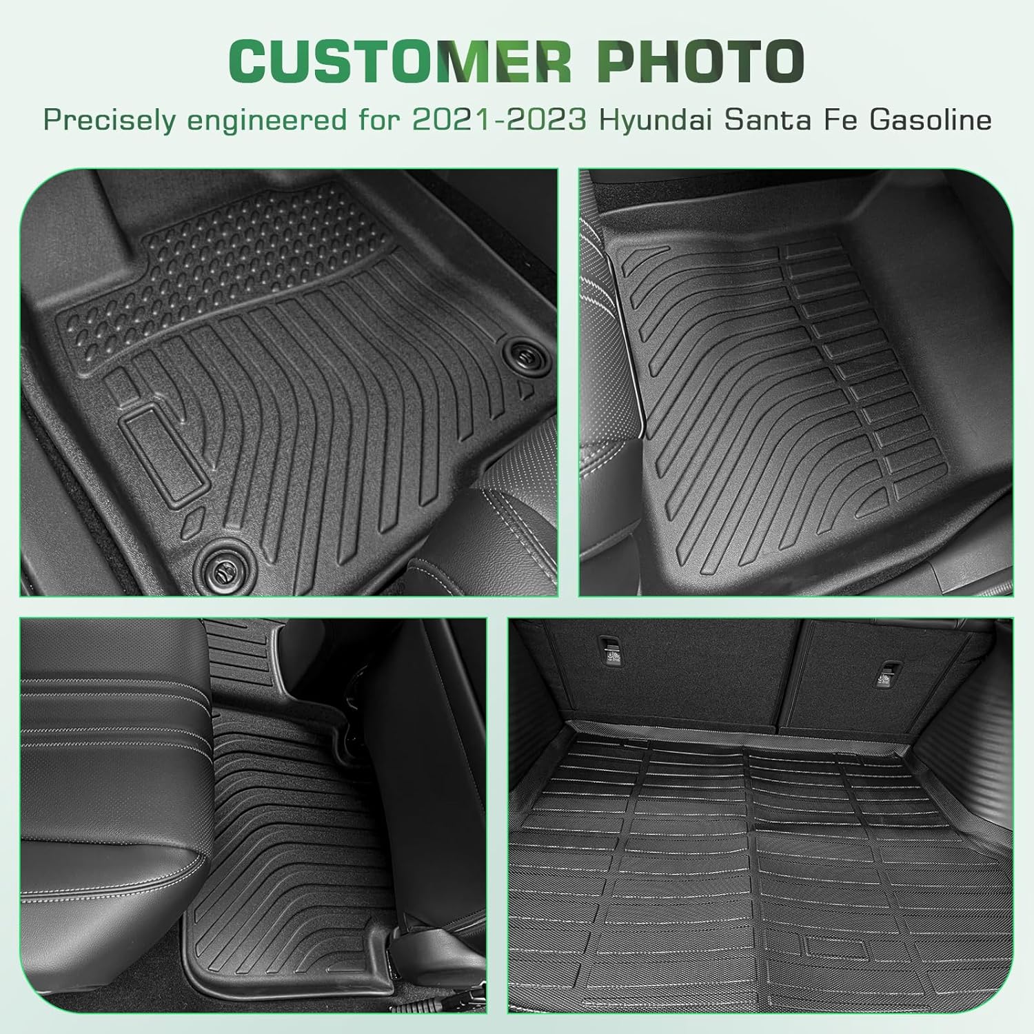 Floor Mats & Cargo Liner for 2021 2022 2023 Hyundai Santa Fe(Gas Only), All Weather Waterproof TPE Anti-Slip Full Set Floor Liners Custom Fit Santa Fe Car Mats and Trunk Mats